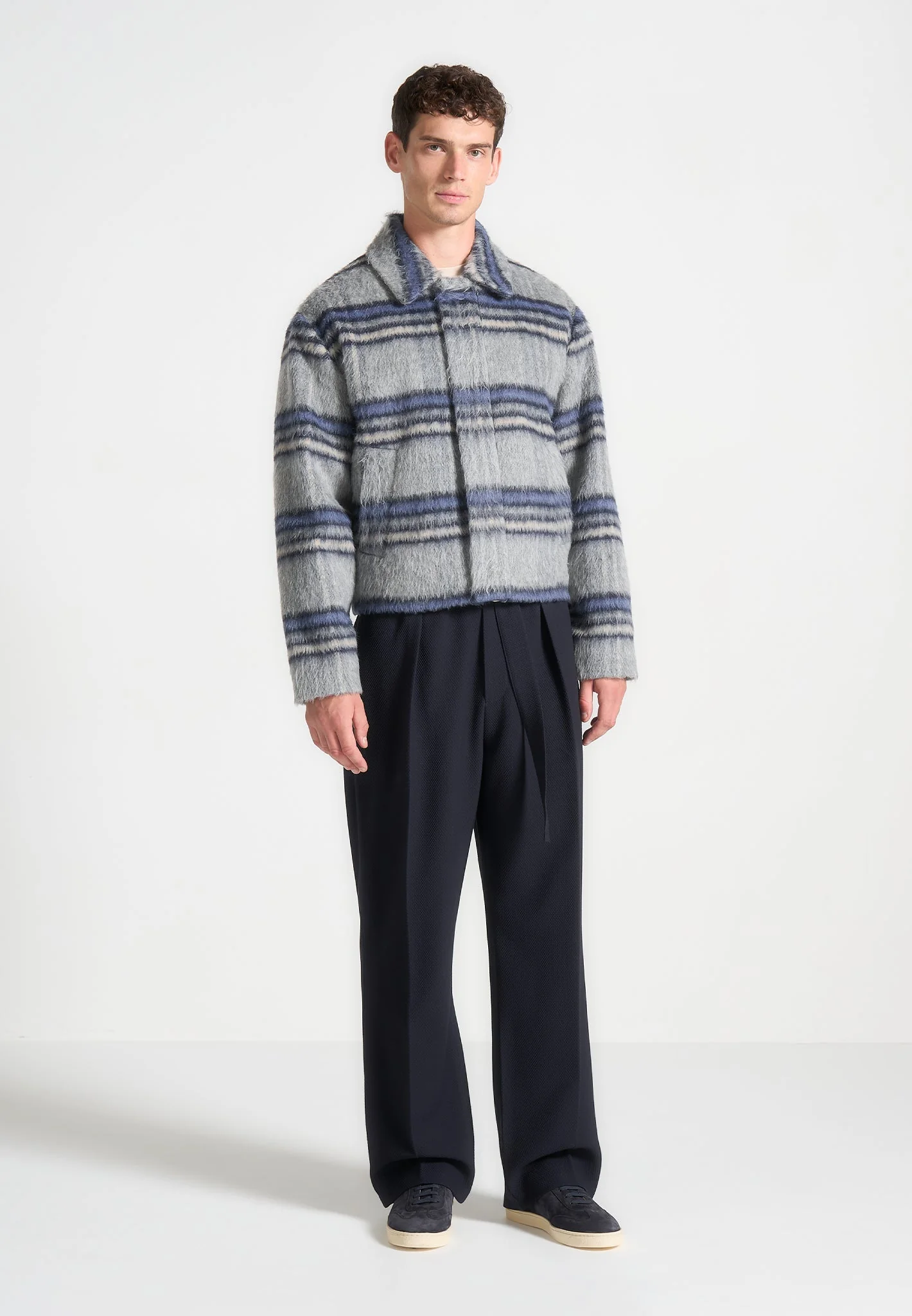 Brushed Checked Jacket - Navy - Image 2