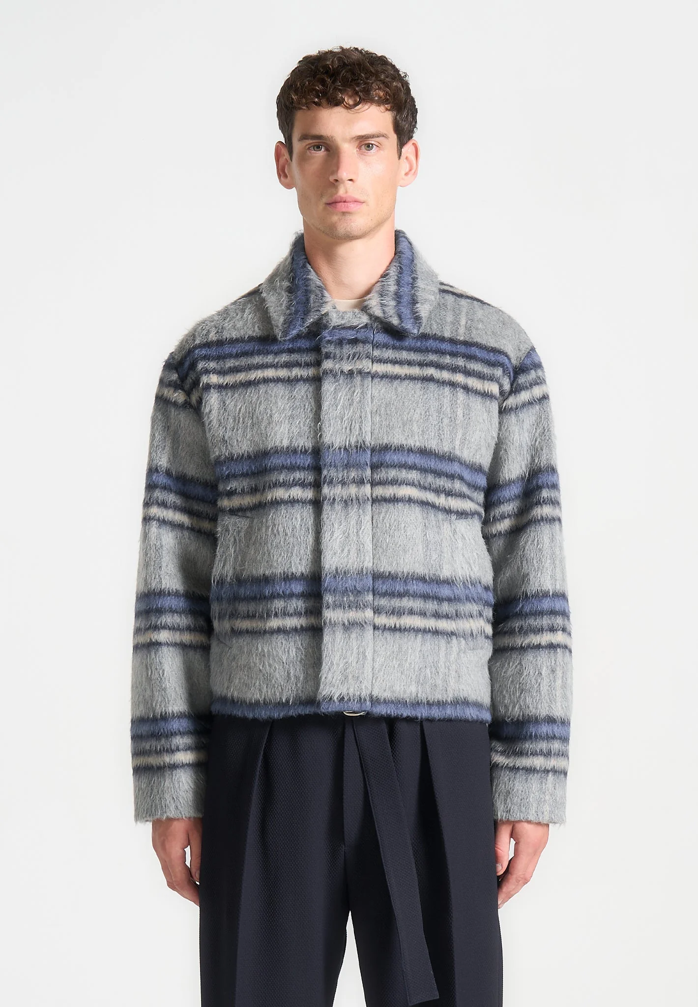 Brushed Checked Jacket - Navy - Image 3