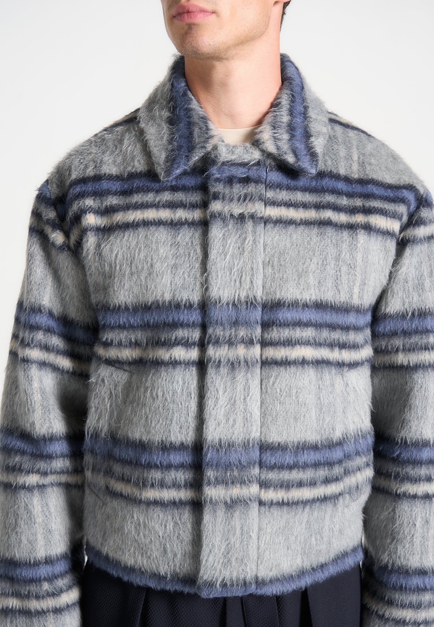 Brushed Checked Jacket - Navy - Image 4
