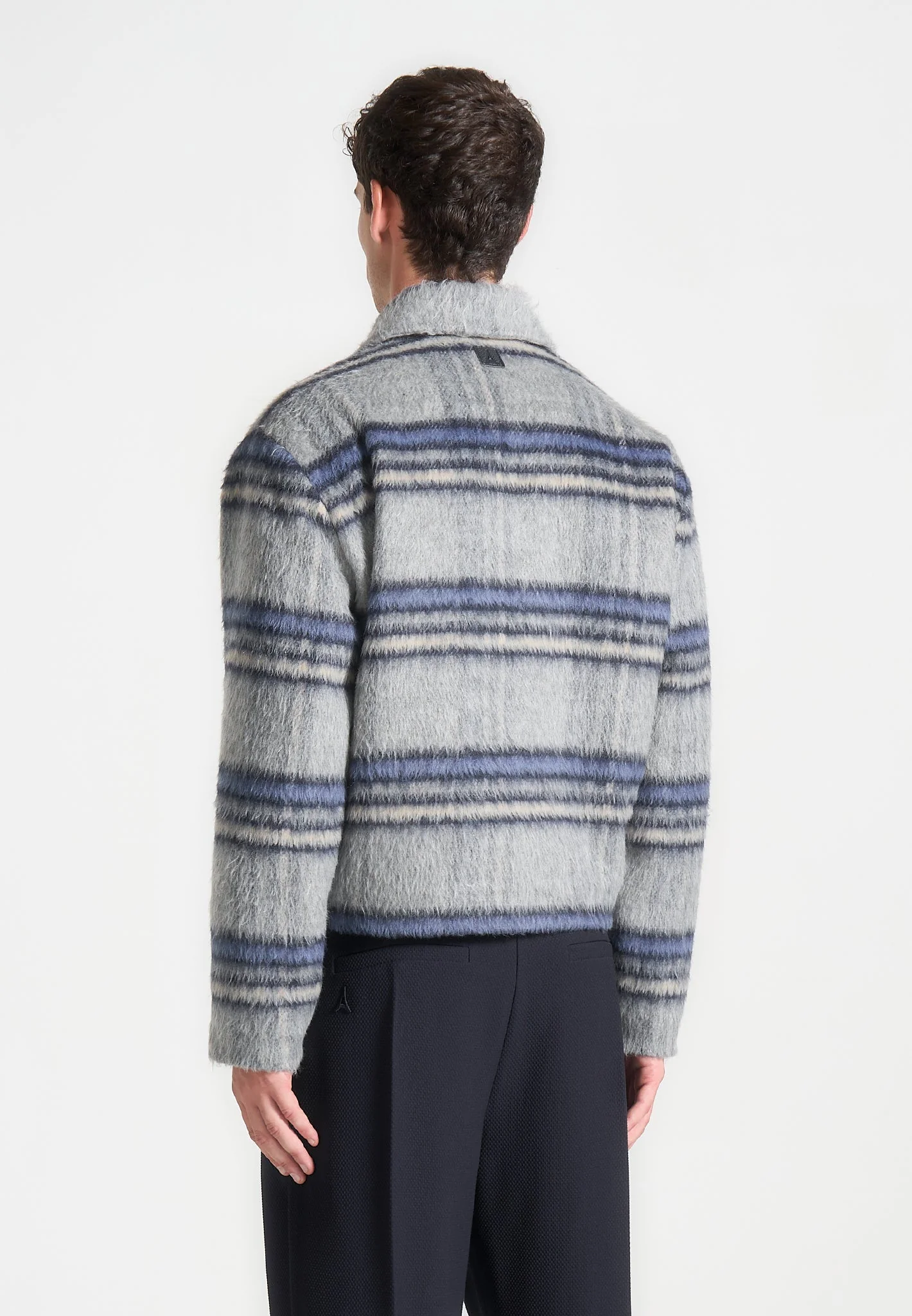 Brushed Checked Jacket - Navy - Image 5