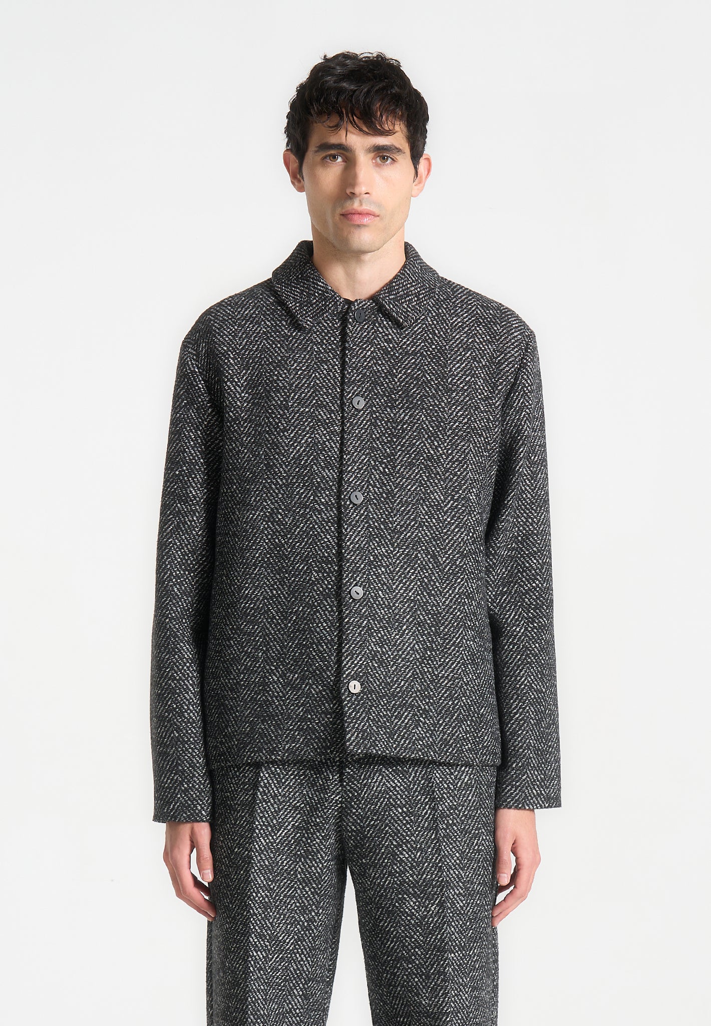 Brushed Herringbone Shacket - Black - Image 2