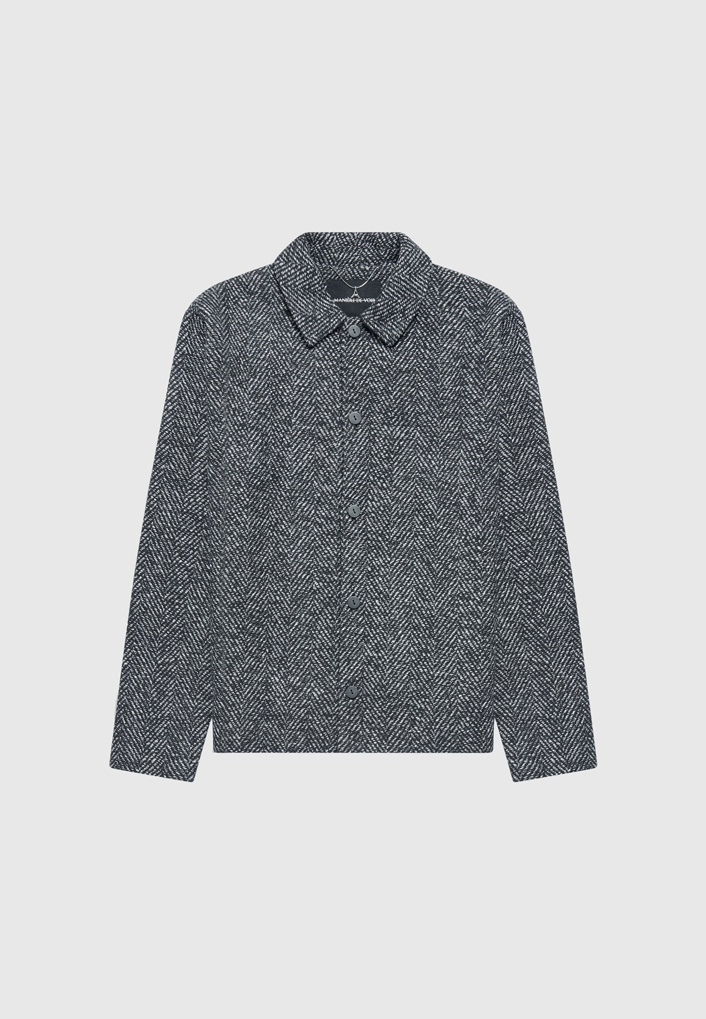 Brushed Herringbone Shacket - Black - Image 5