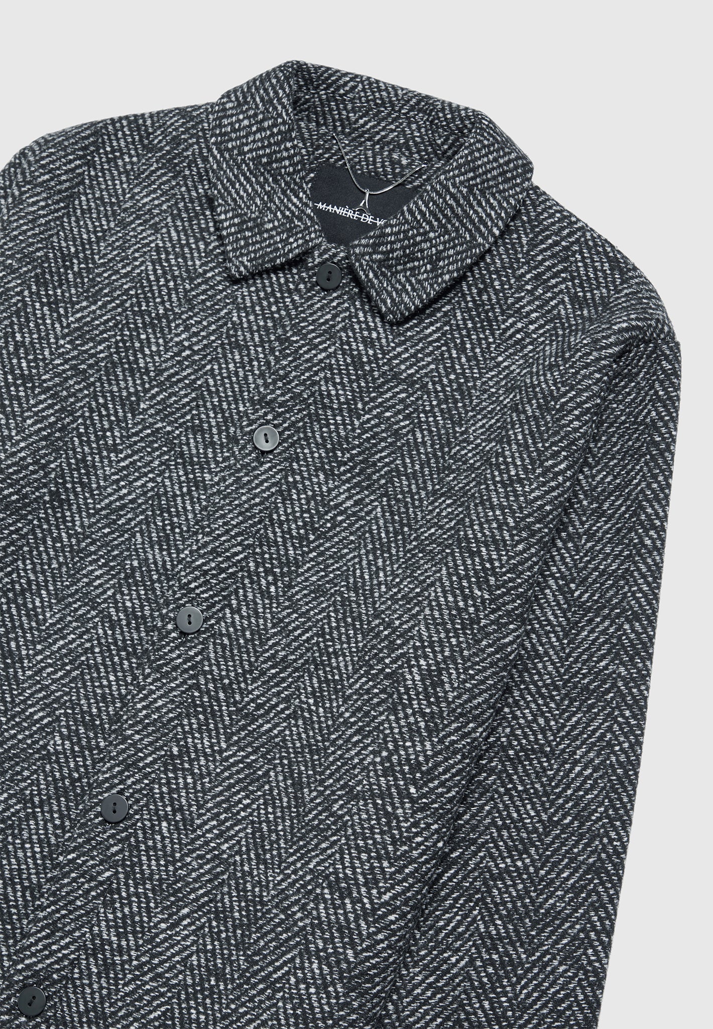 Brushed Herringbone Shacket - Black - Image 6