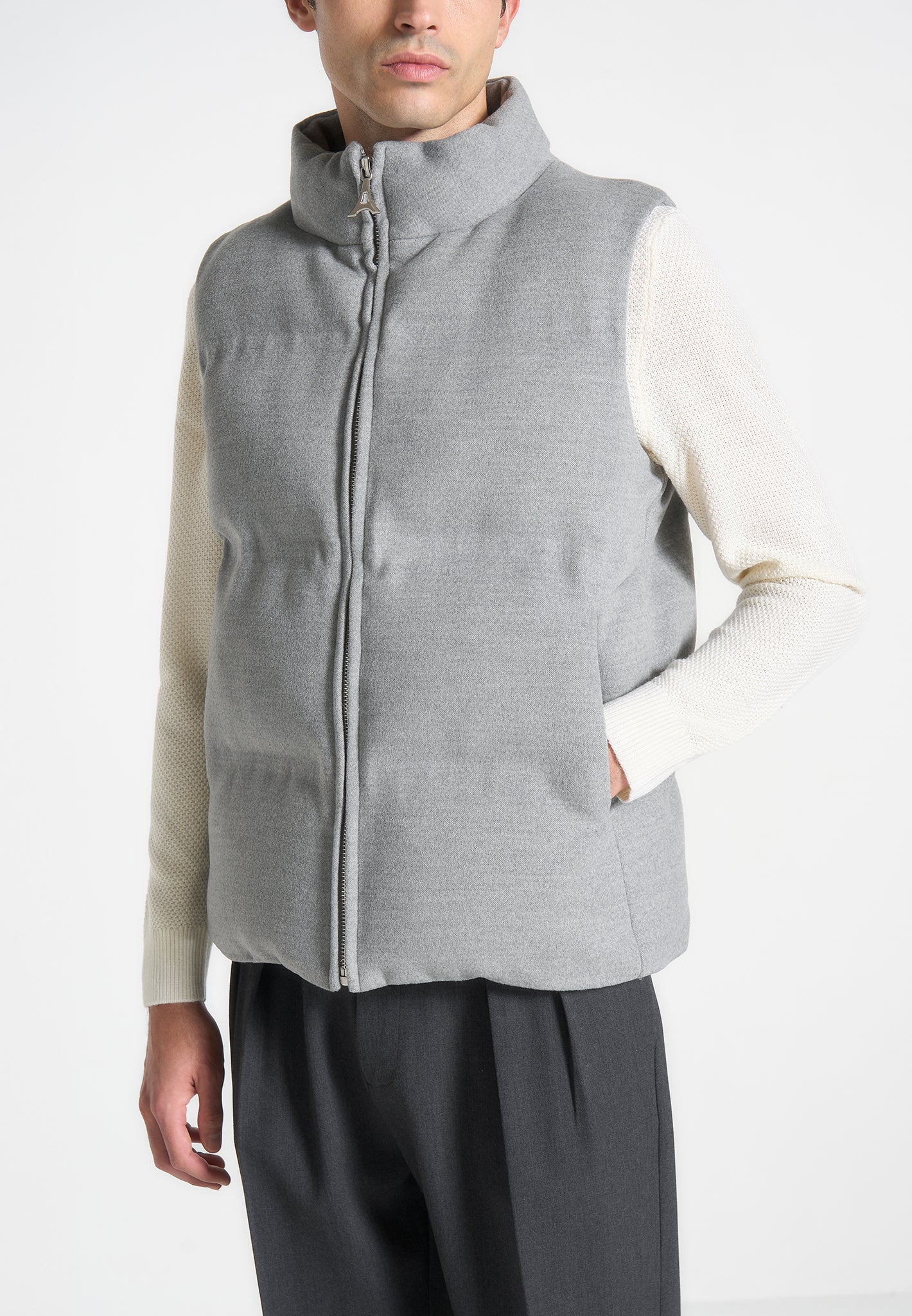 Brushed Marl Puffer Gilet - Grey - Image 3