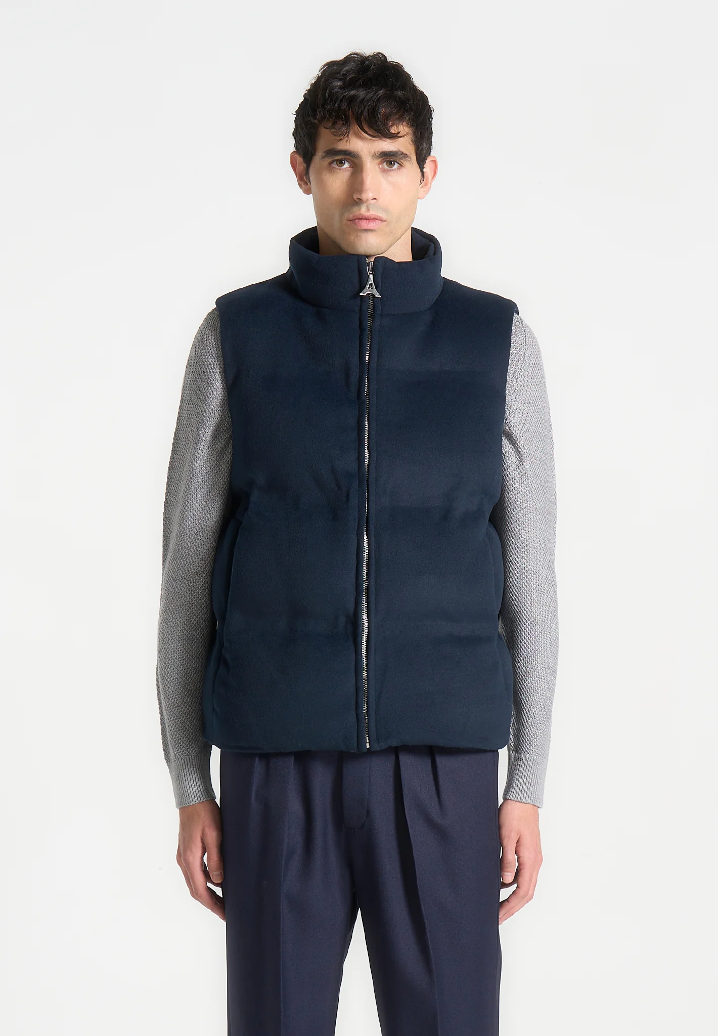Brushed Marl Puffer Gilet - Navy - Image 3