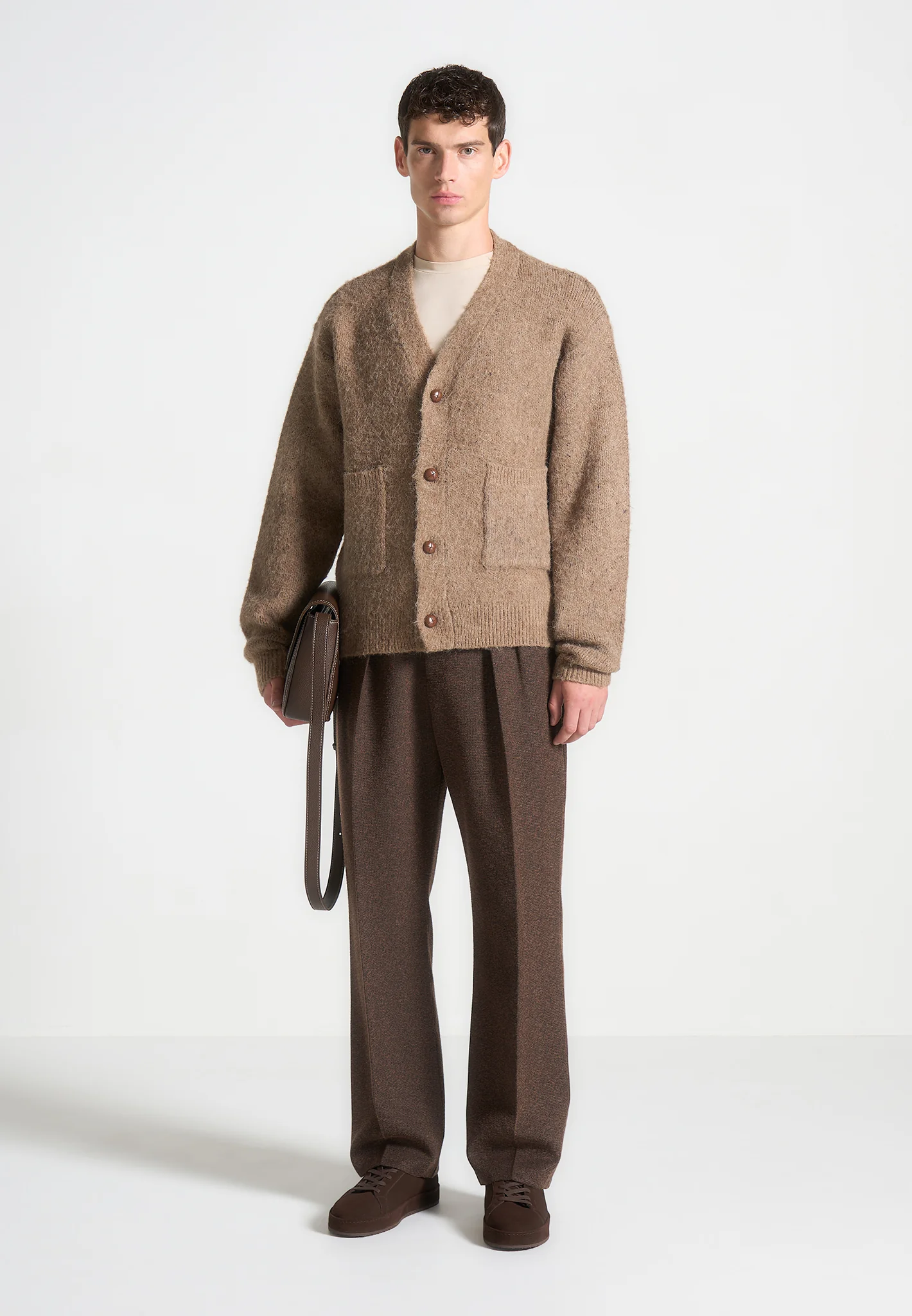 Brushed Wool Knit Cardigan - Beige - Image 2