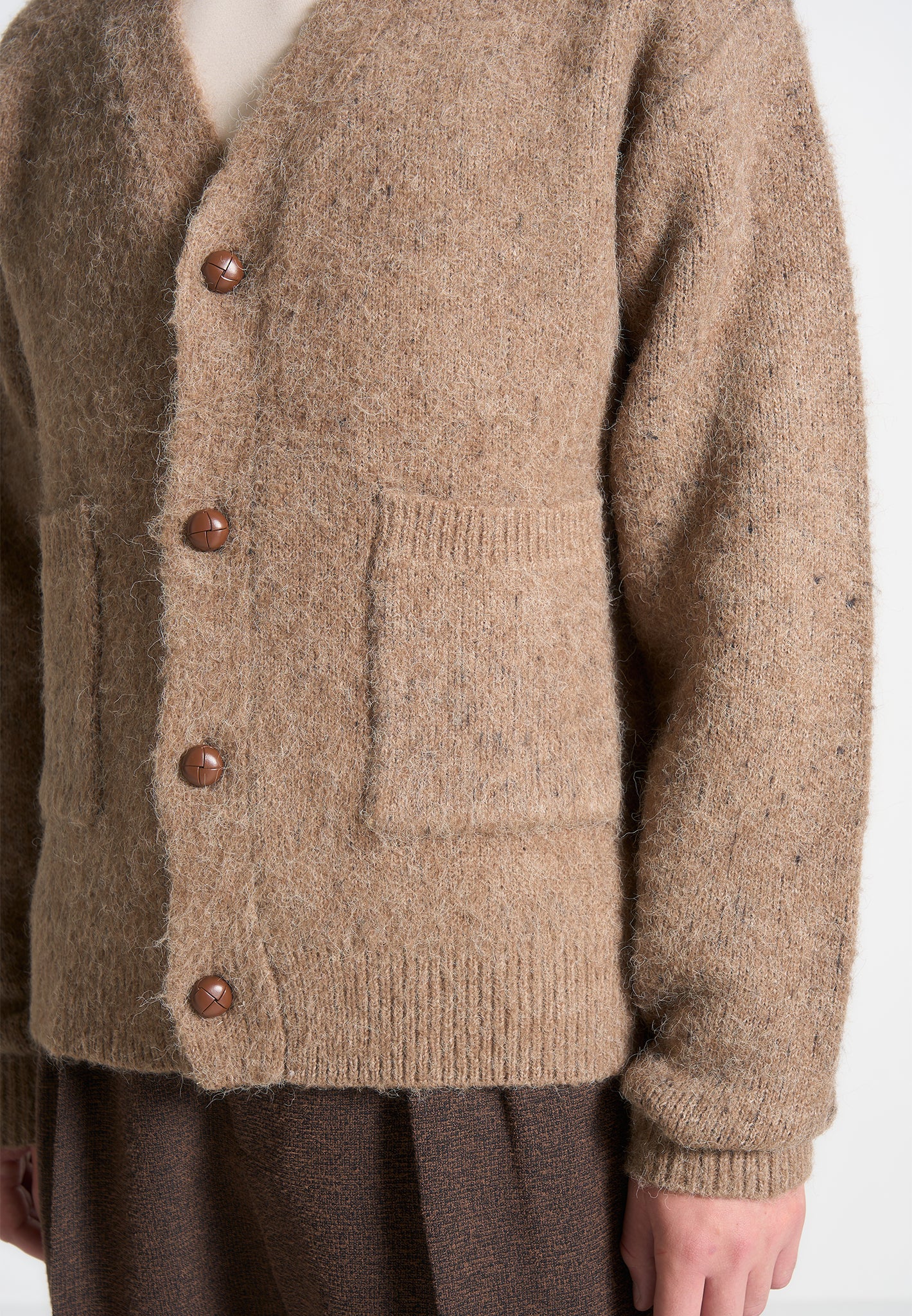 Brushed Wool Knit Cardigan - Beige - Image 3