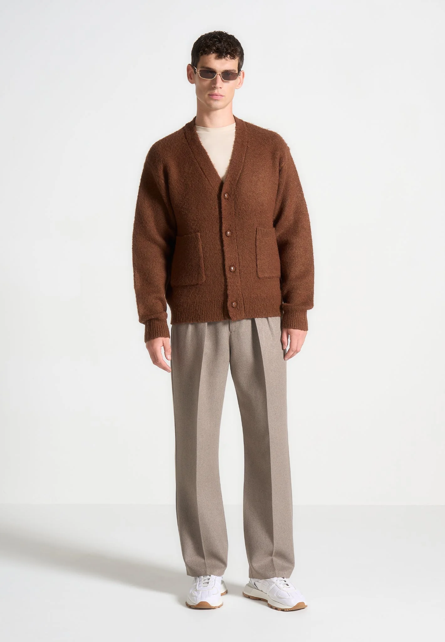 Brushed Wool Knit Cardigan - Rust - Image 2