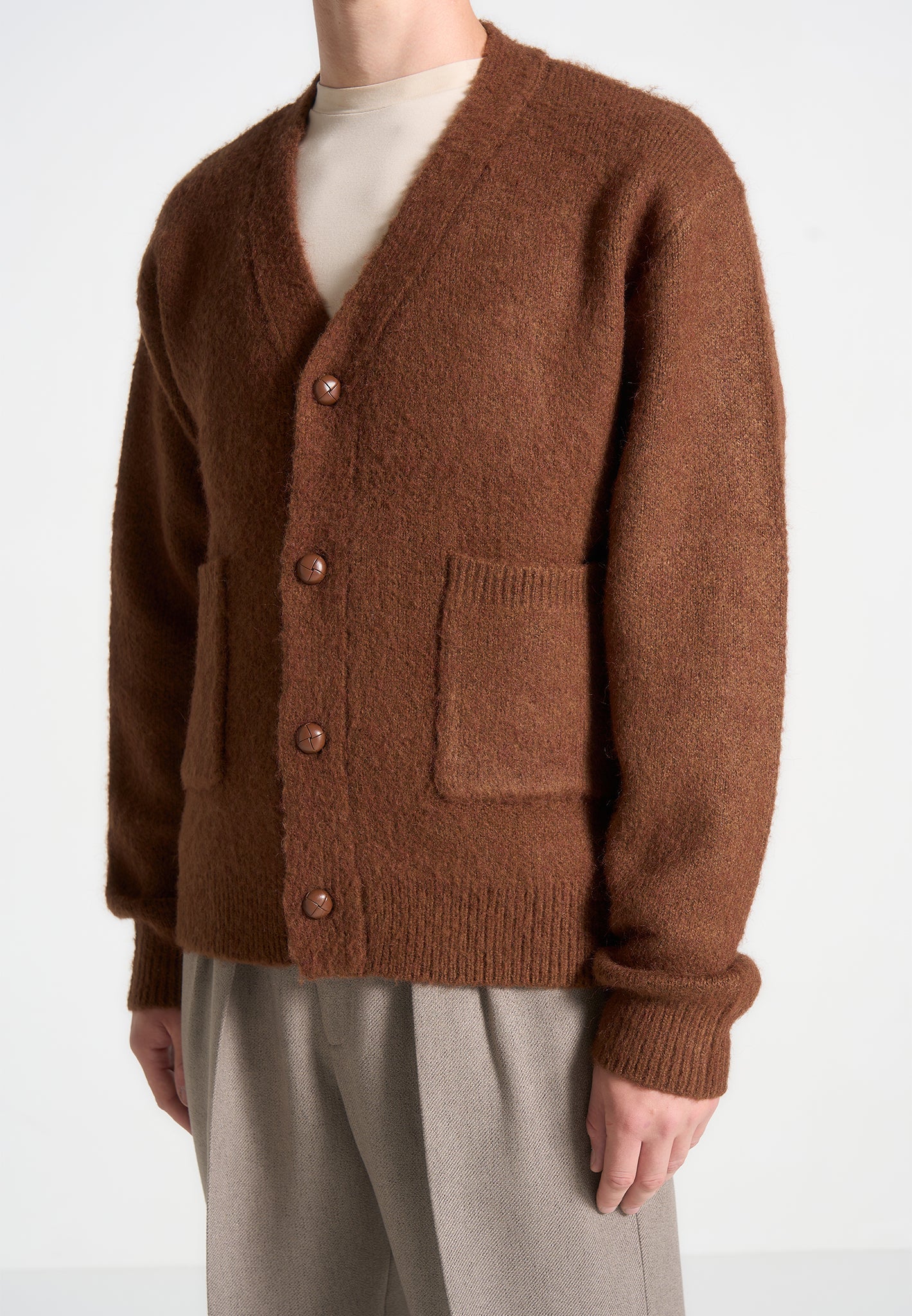 Brushed Wool Knit Cardigan - Rust - Image 3