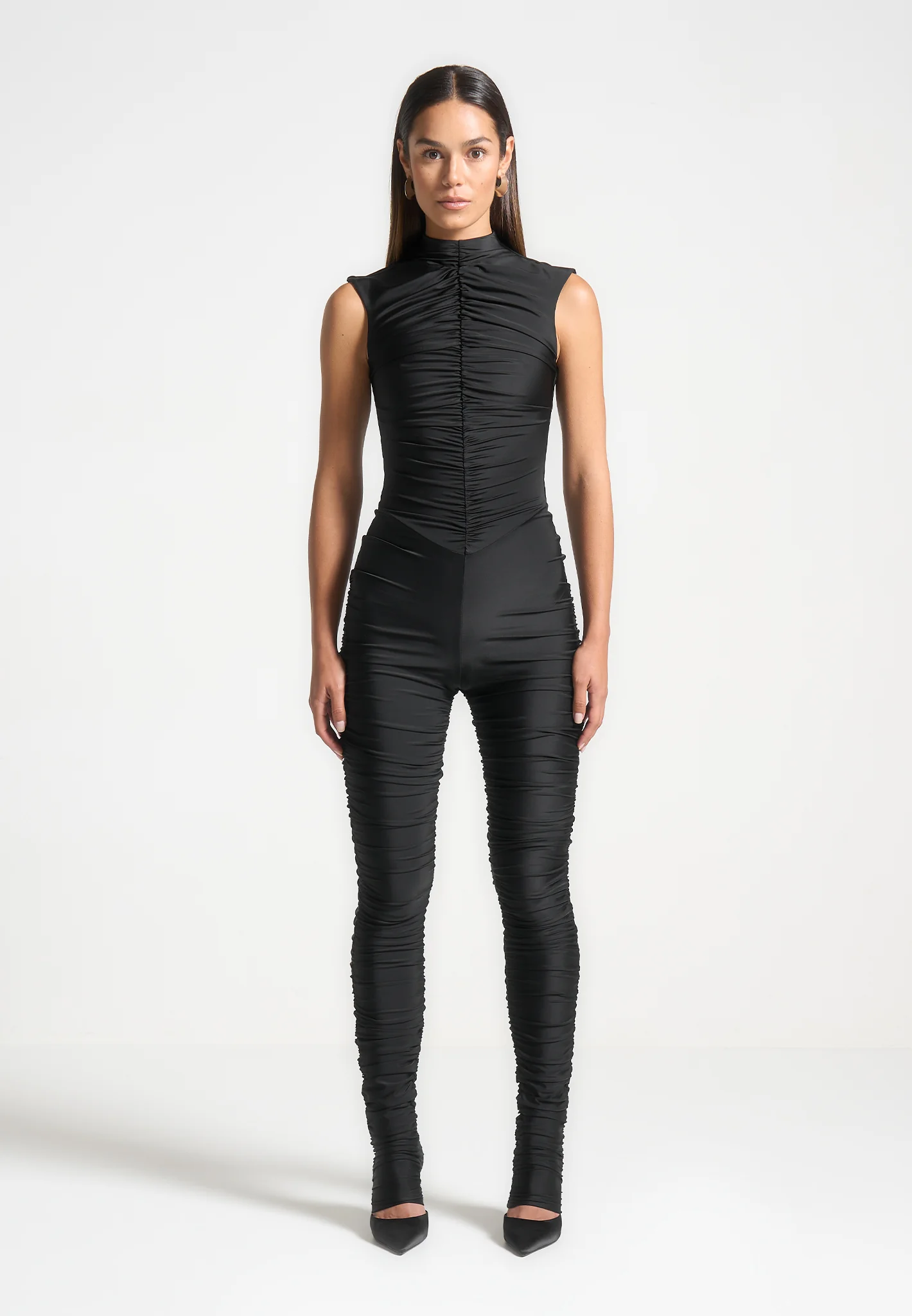 Cap Sleeve Ruched Jumpsuit - Black - Image 2