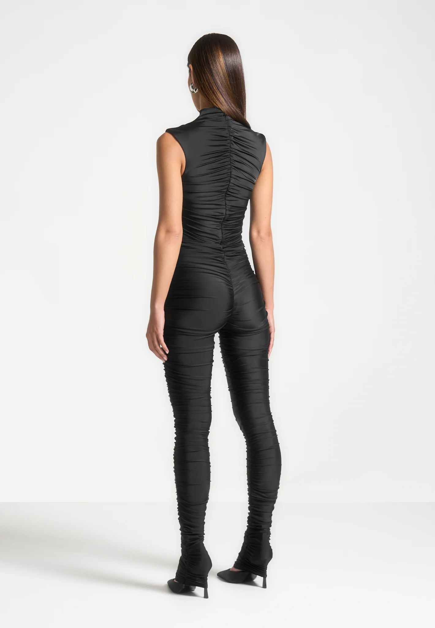 Cap Sleeve Ruched Jumpsuit - Black - Image 3