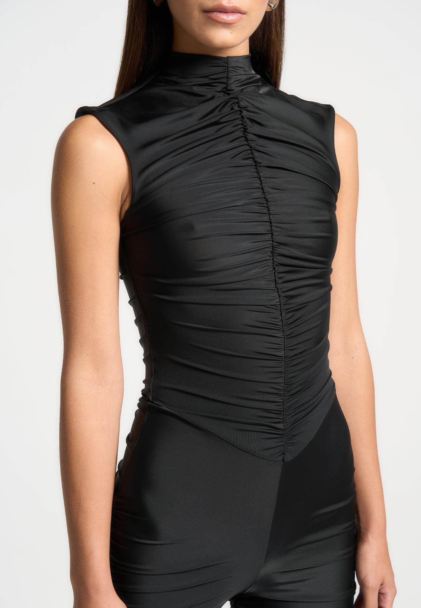 Cap Sleeve Ruched Jumpsuit - Black - Image 4