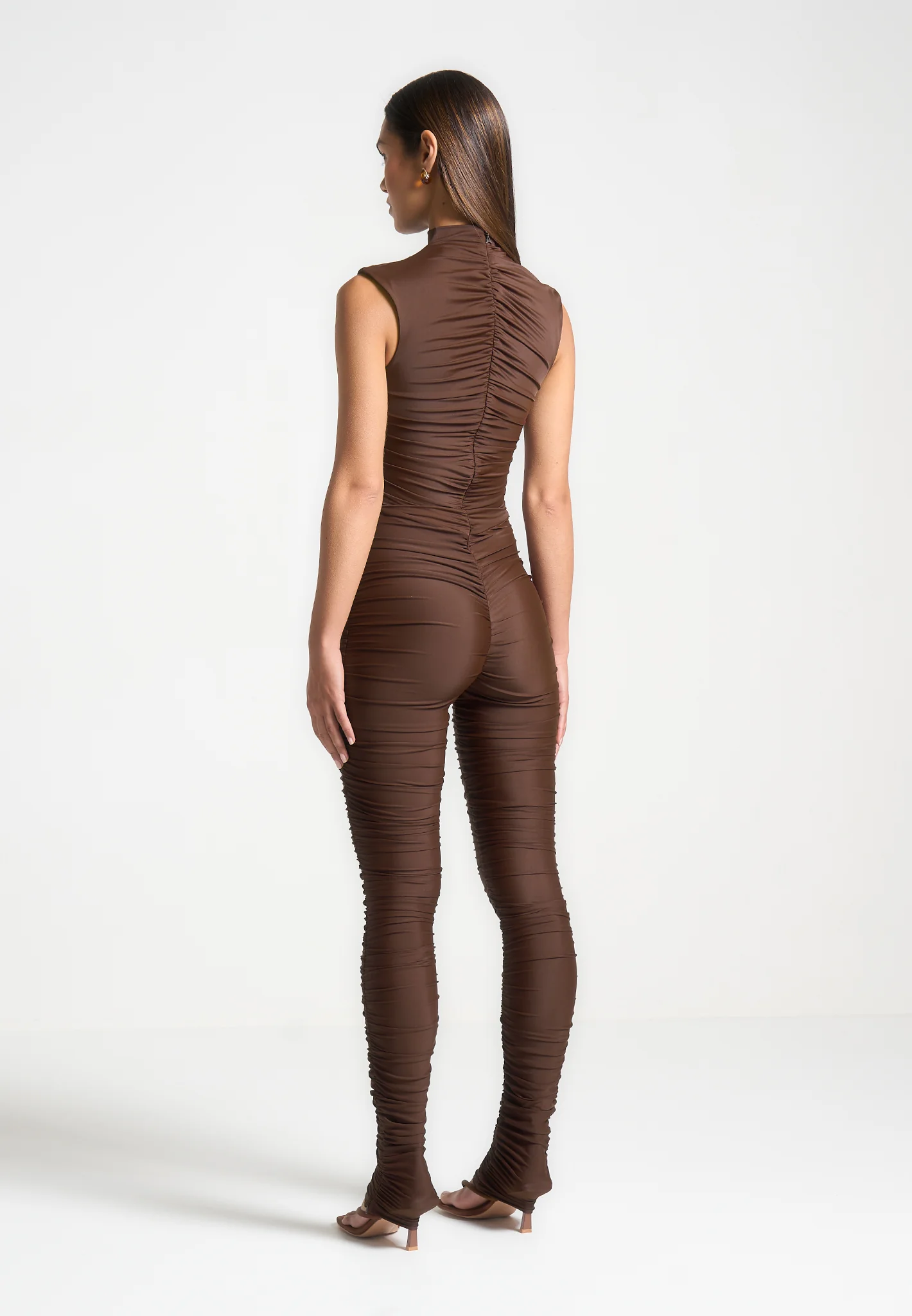 Cap Sleeve Ruched Jumpsuit - Brown - Image 3