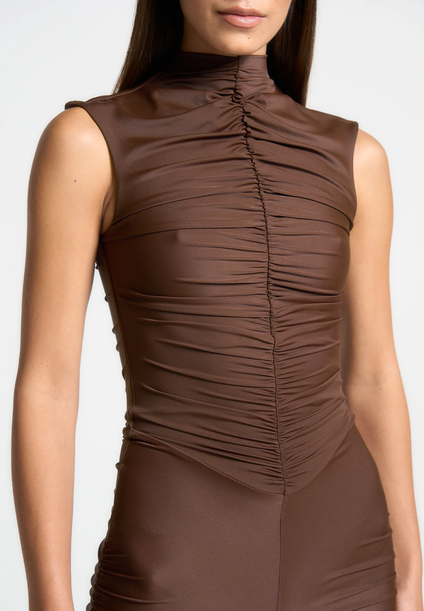 Cap Sleeve Ruched Jumpsuit - Brown - Image 4