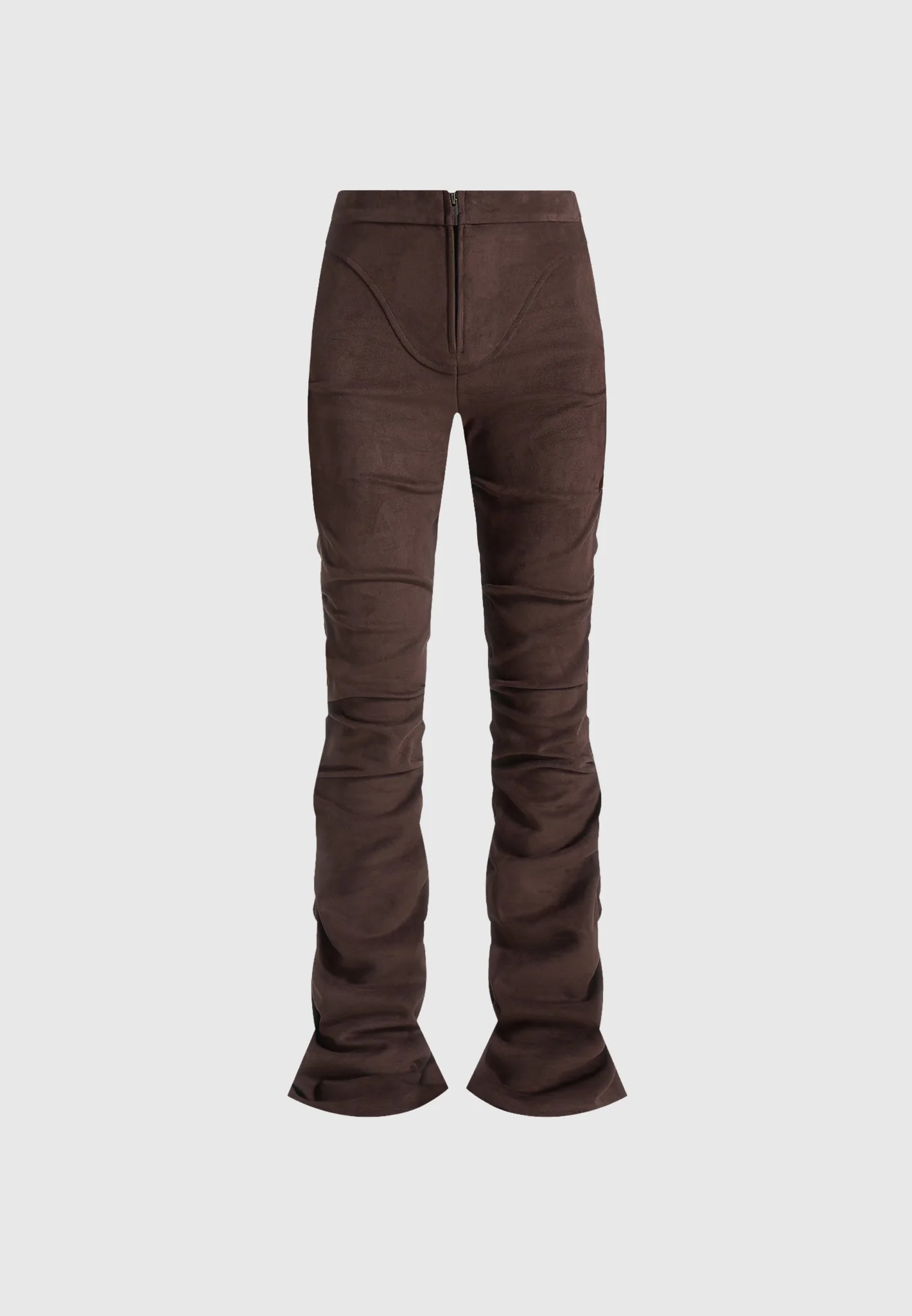 Caroline - Tacked Suede Flared Trousers - Brown - Image 6