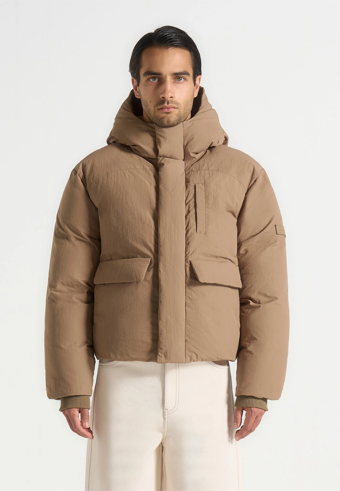 Casey - Unisex Minimal Raglan Puffer Jacket - Taupe - Image 2