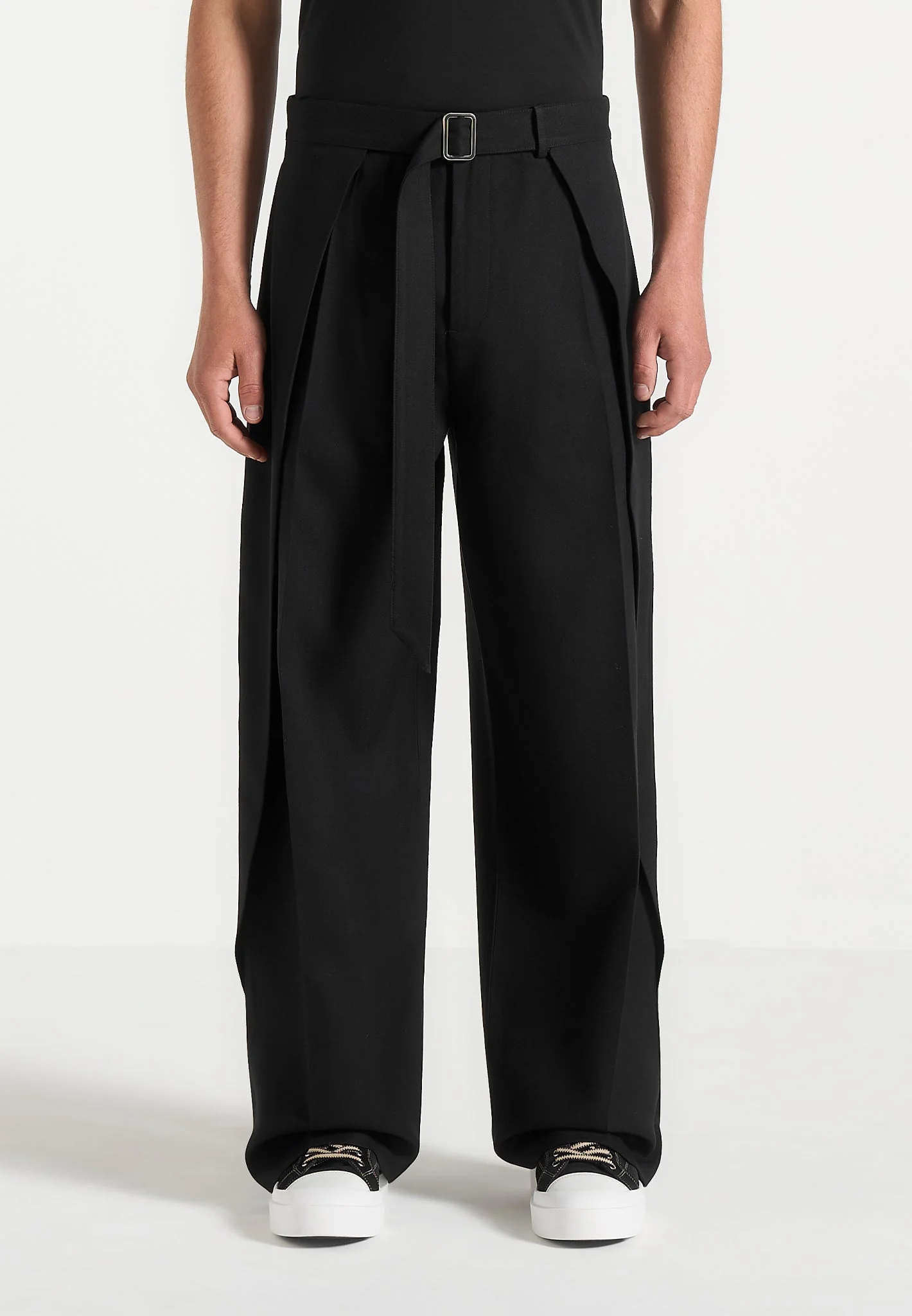 Charles - Wide Fit Wrap Leg Tailored Trousers - Black