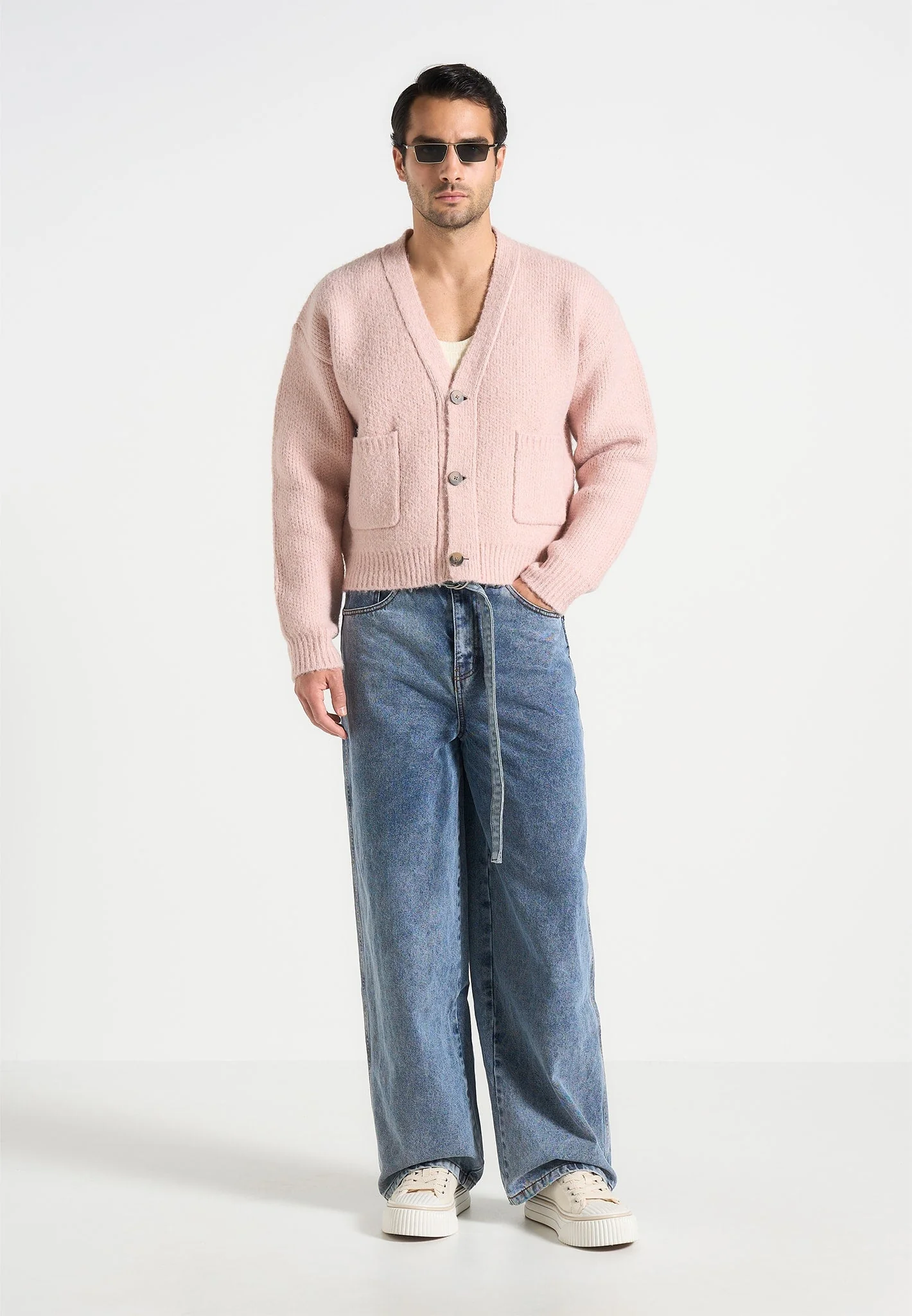 Charlie - Unisex Knitted Cardigan - Pale Pink - Image 3