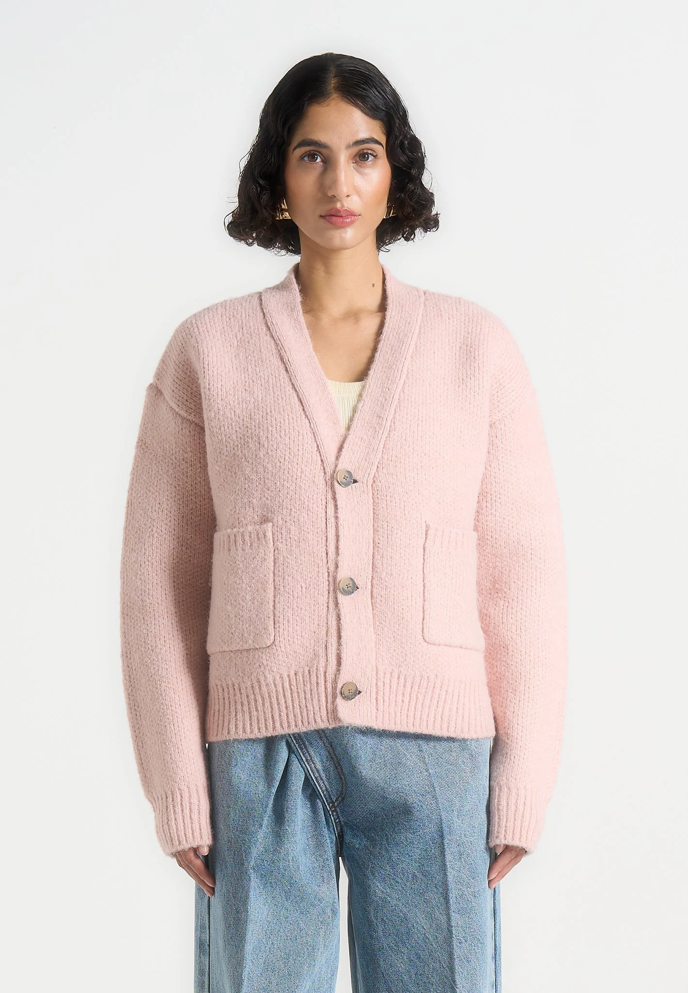 Charlie - Unisex Knitted Cardigan - Pale Pink - Image 5