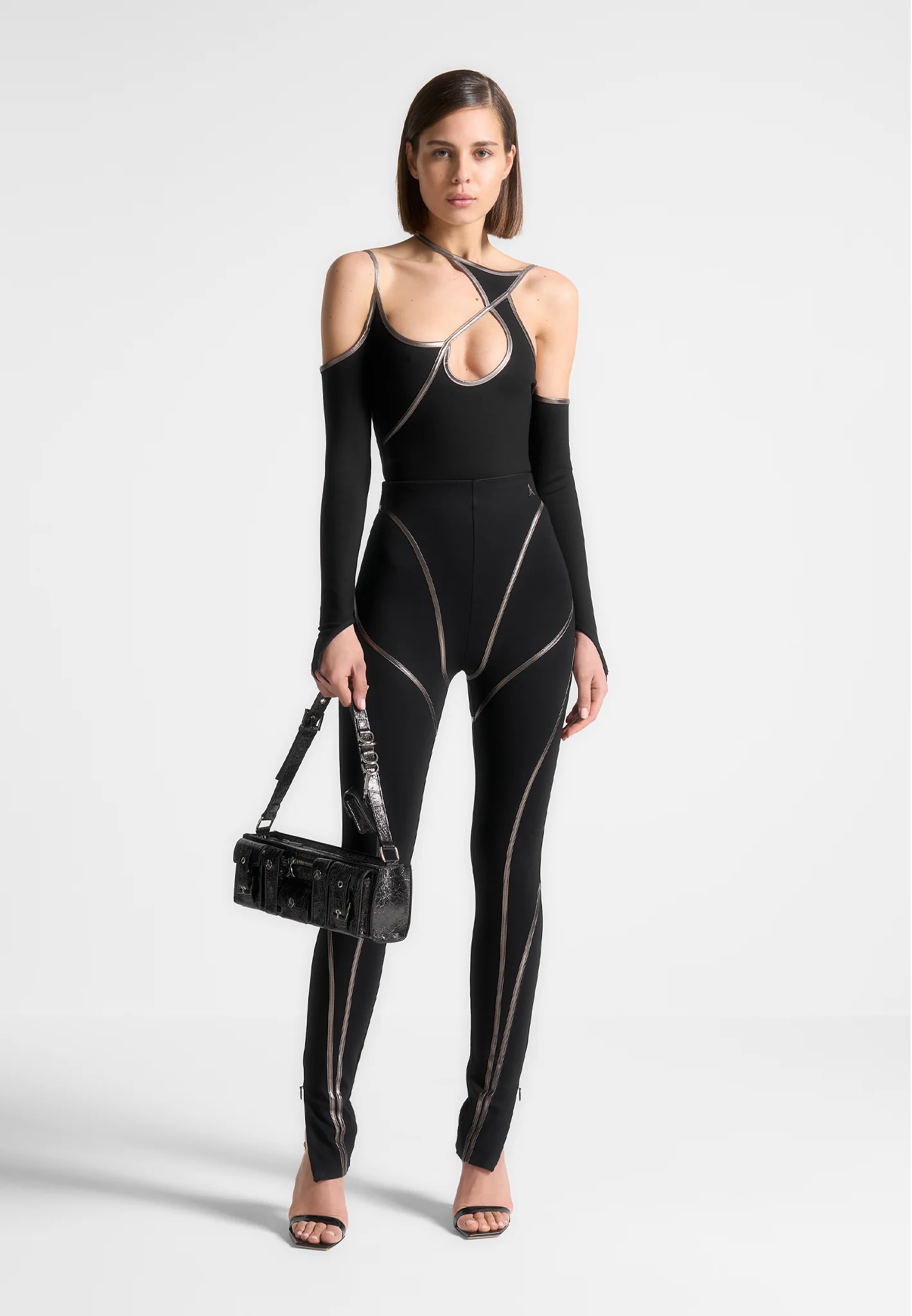 Chrome Piped Contour Bodysuit - Black - Image 2