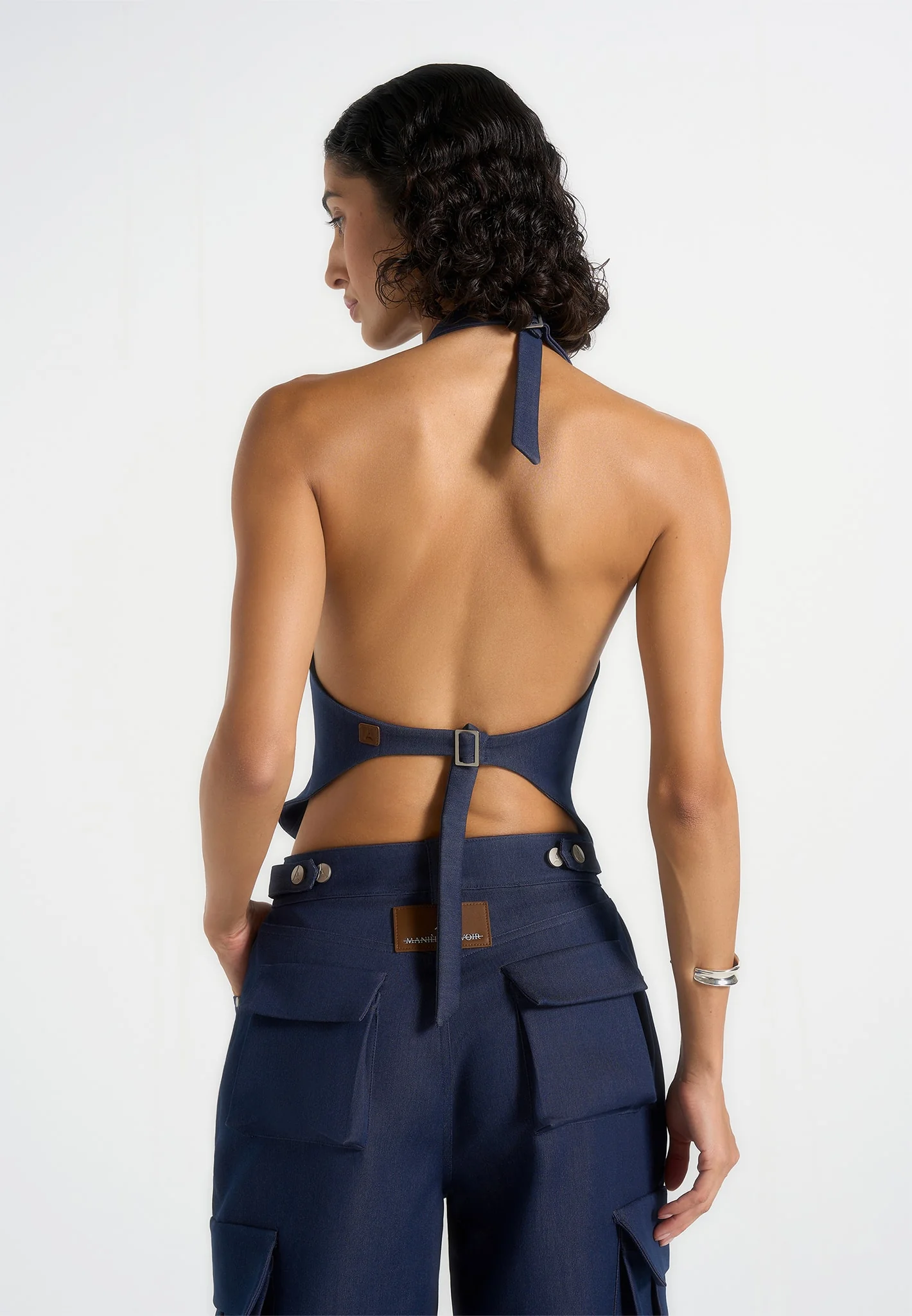 Claudette - Halterneck Backless Top - Indigo - Image 3