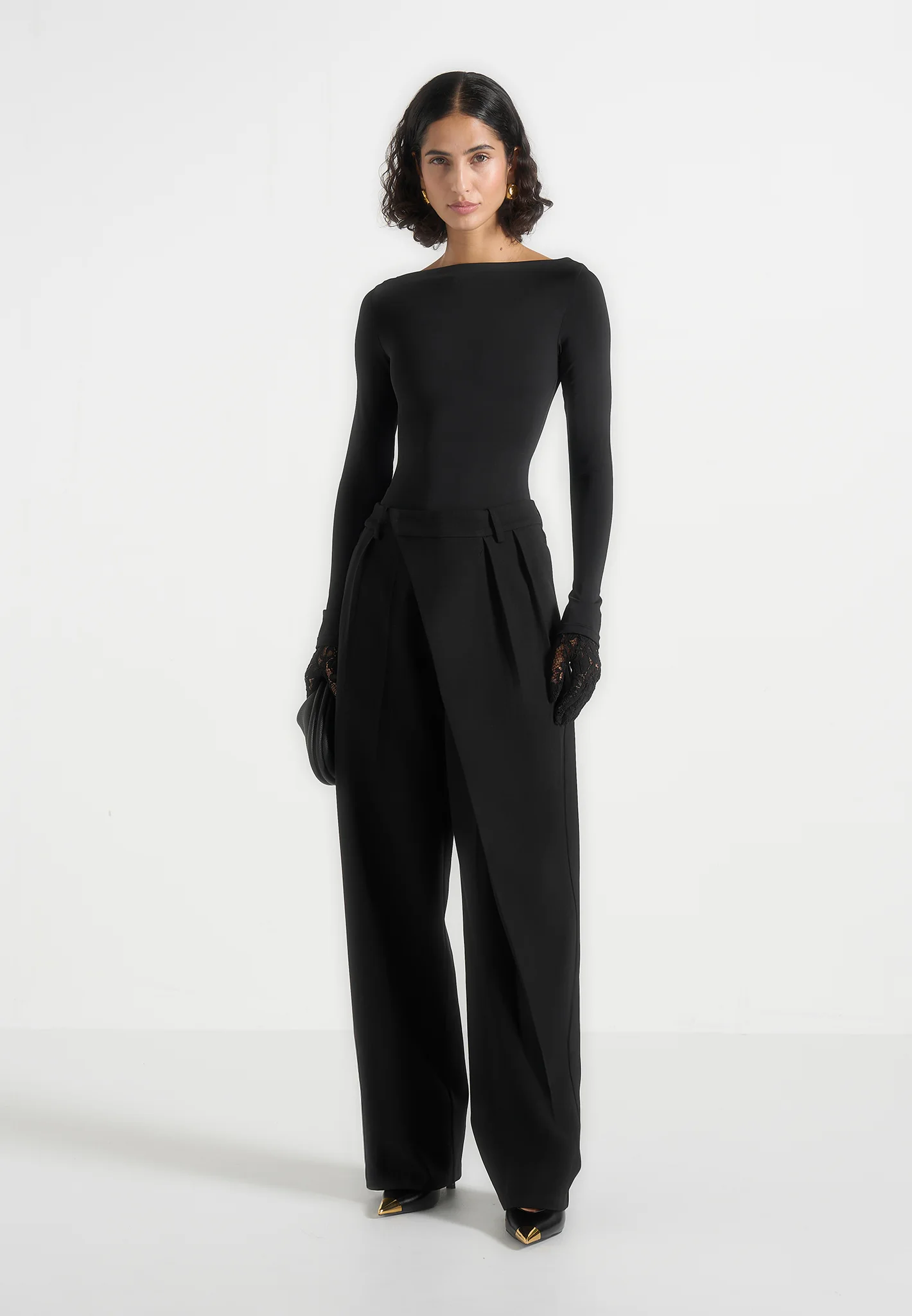 Colette - Tailored Wrap Pleat Trousers - Black - Image 2