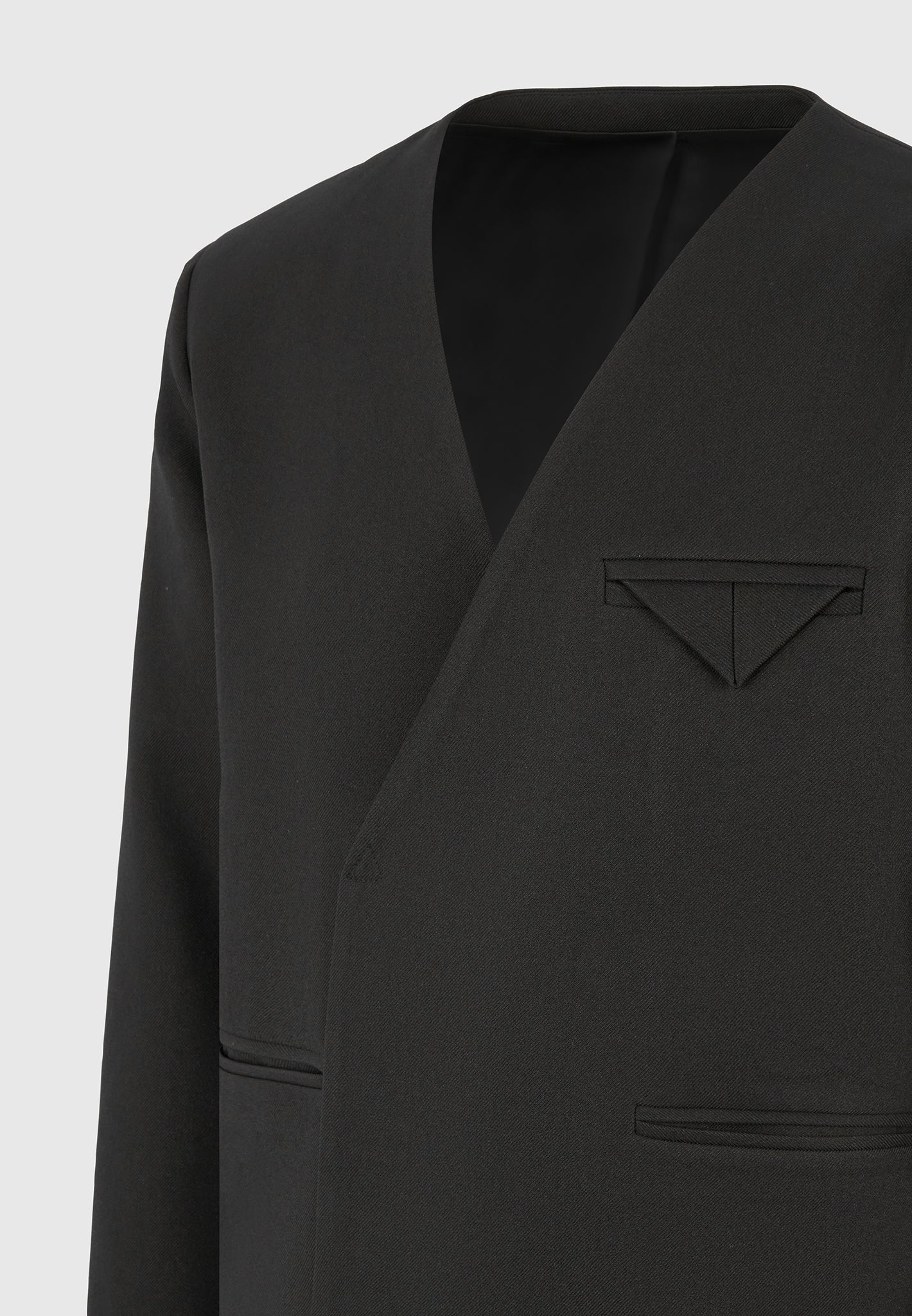 Colin - Collarless Double Breasted Minimal Blazer - Black - Image 6