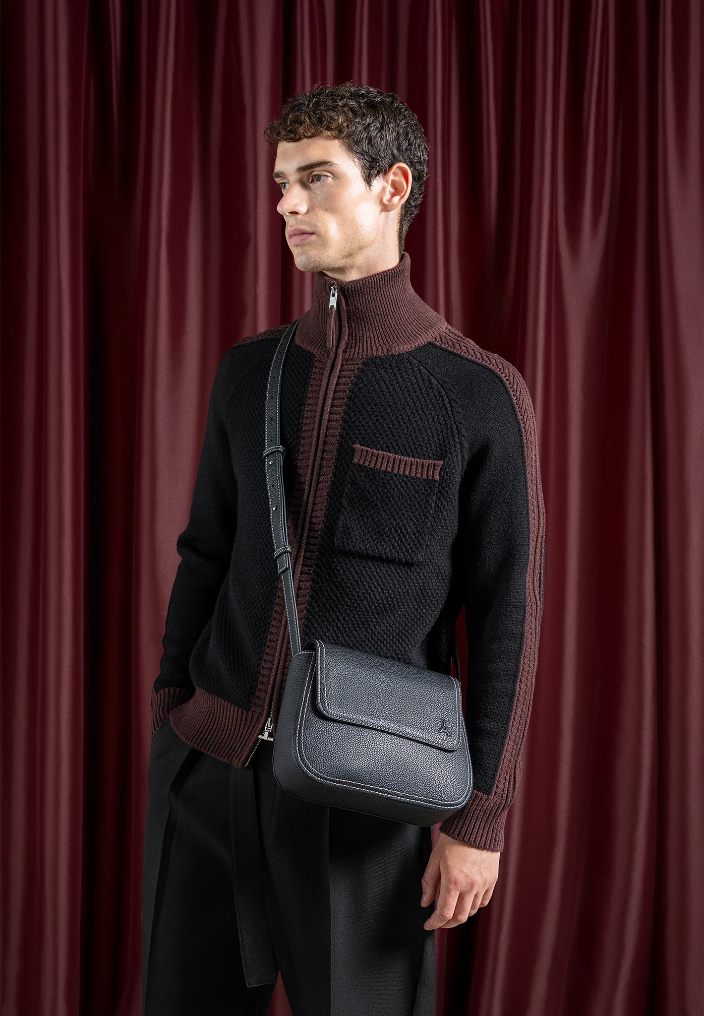 René - Colour Block Zip Through Cardigan - Black - Image 3