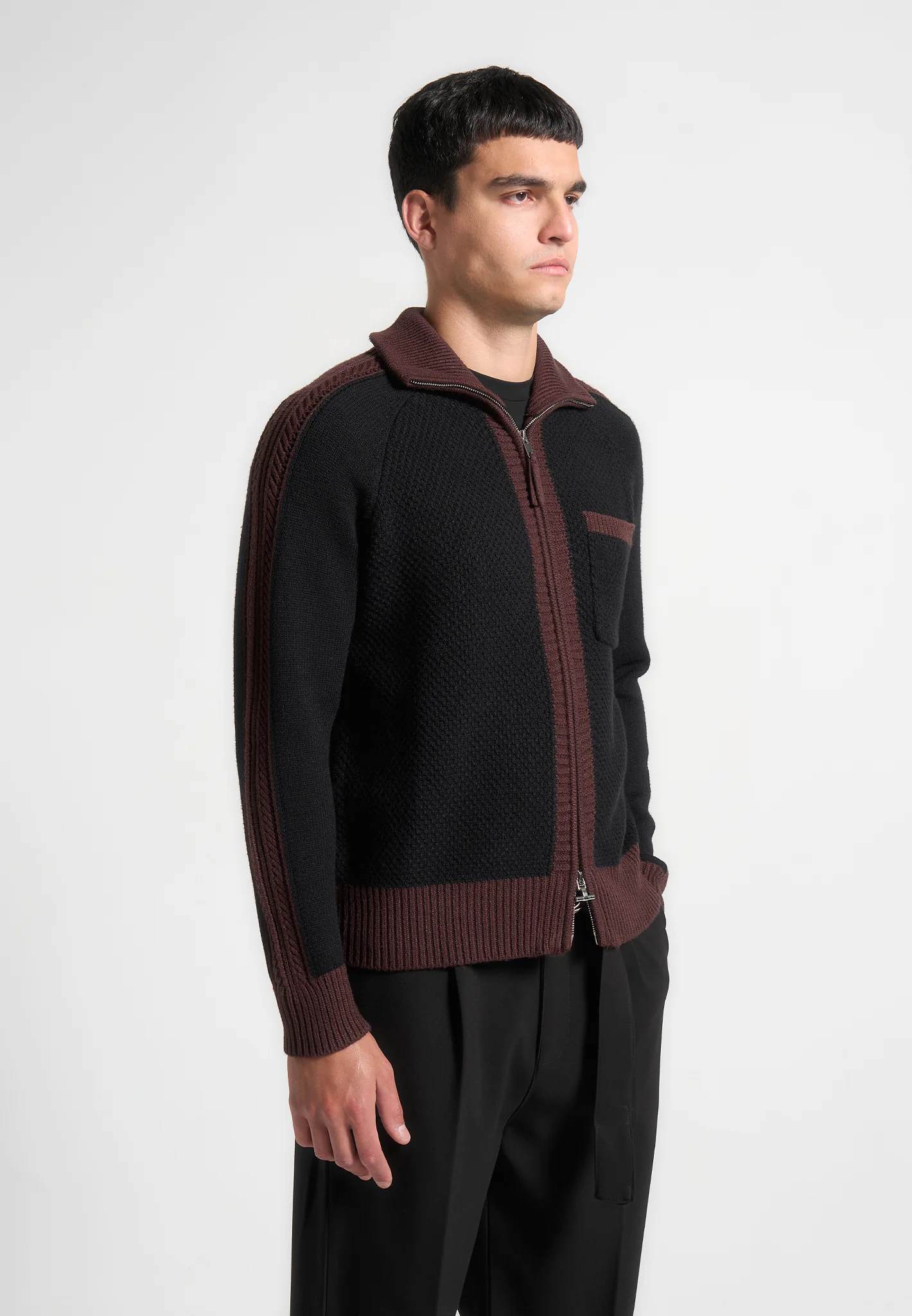 René - Colour Block Zip Through Cardigan - Black - Image 4