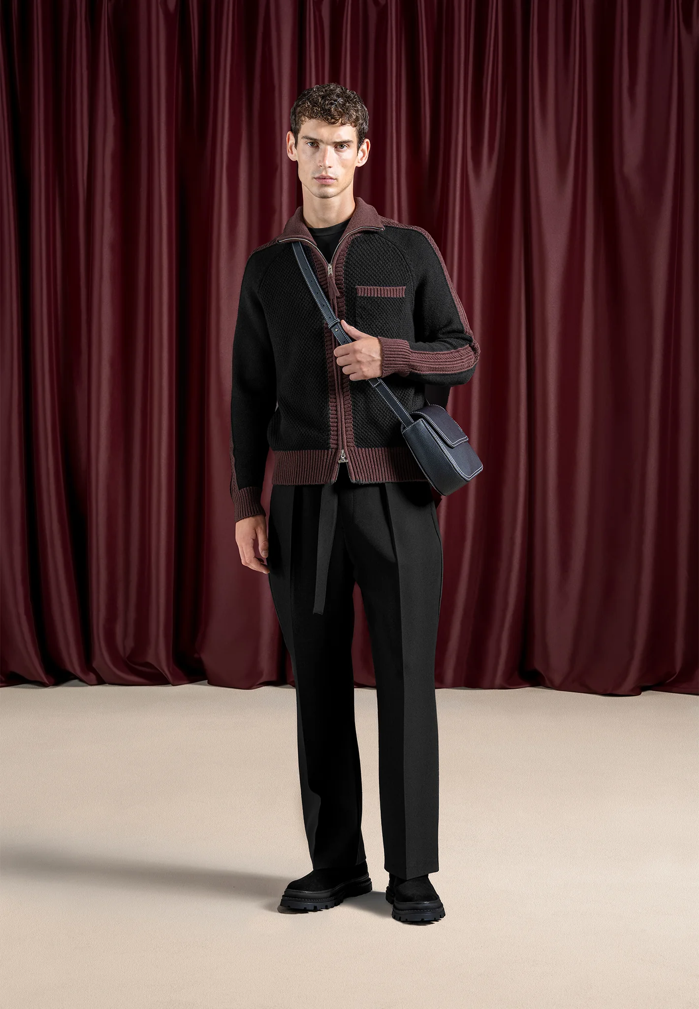 René - Colour Block Zip Through Cardigan - Black - Image 6