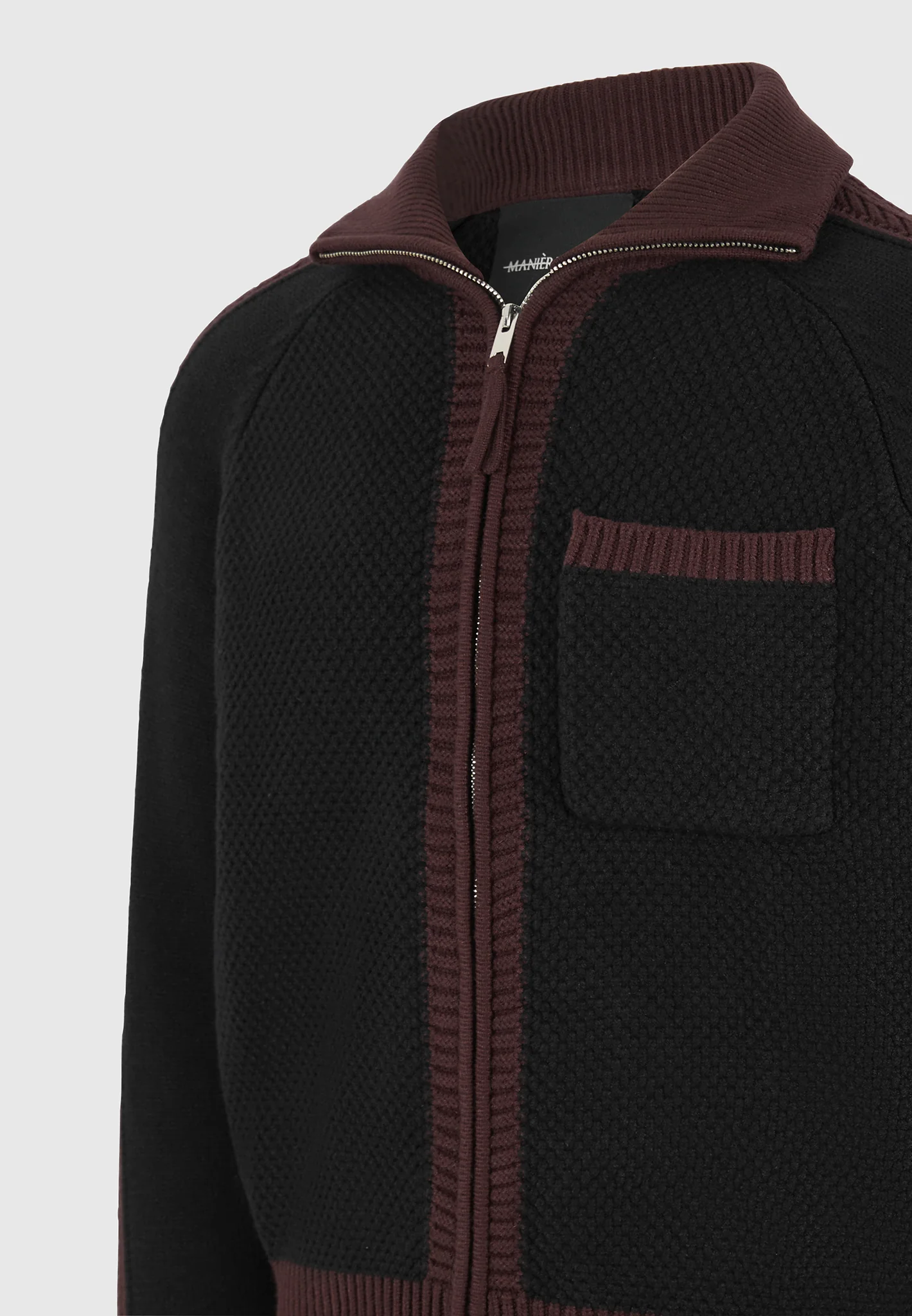René - Colour Block Zip Through Cardigan - Black - Image 8