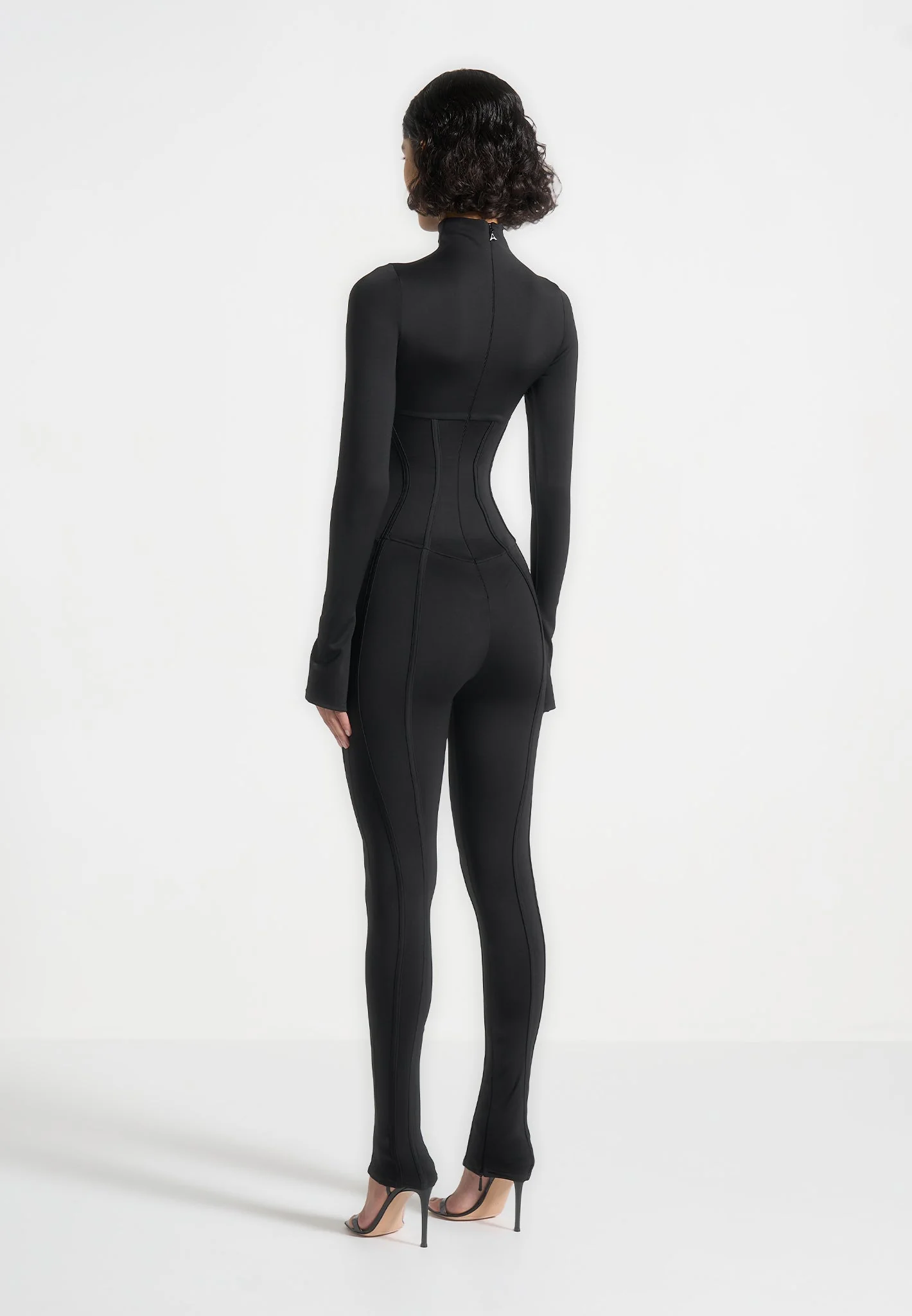Contour Jumpsuit with Buttoned Corset - Black - Image 5