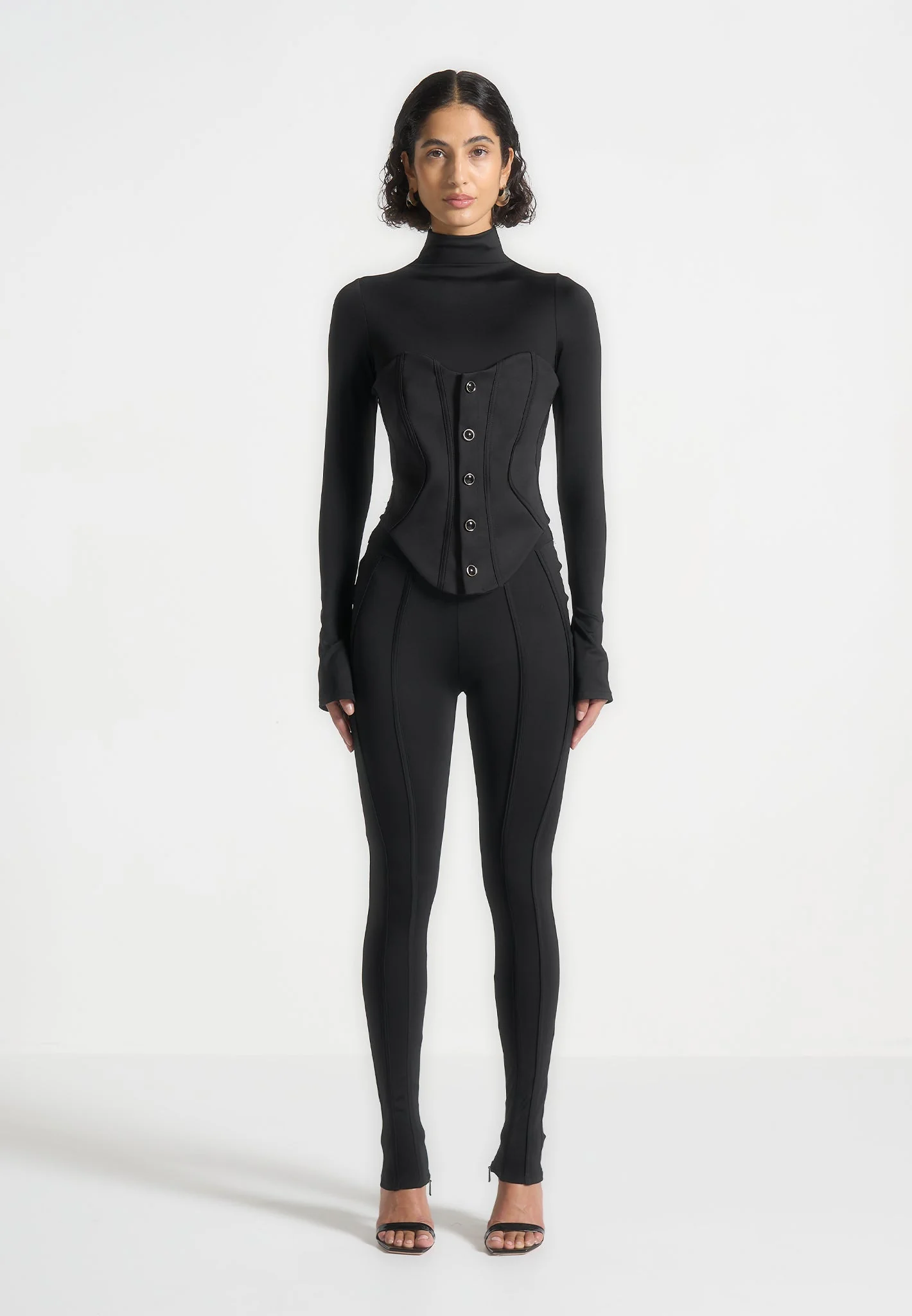 Contour Jumpsuit with Buttoned Corset - Black - Image 6