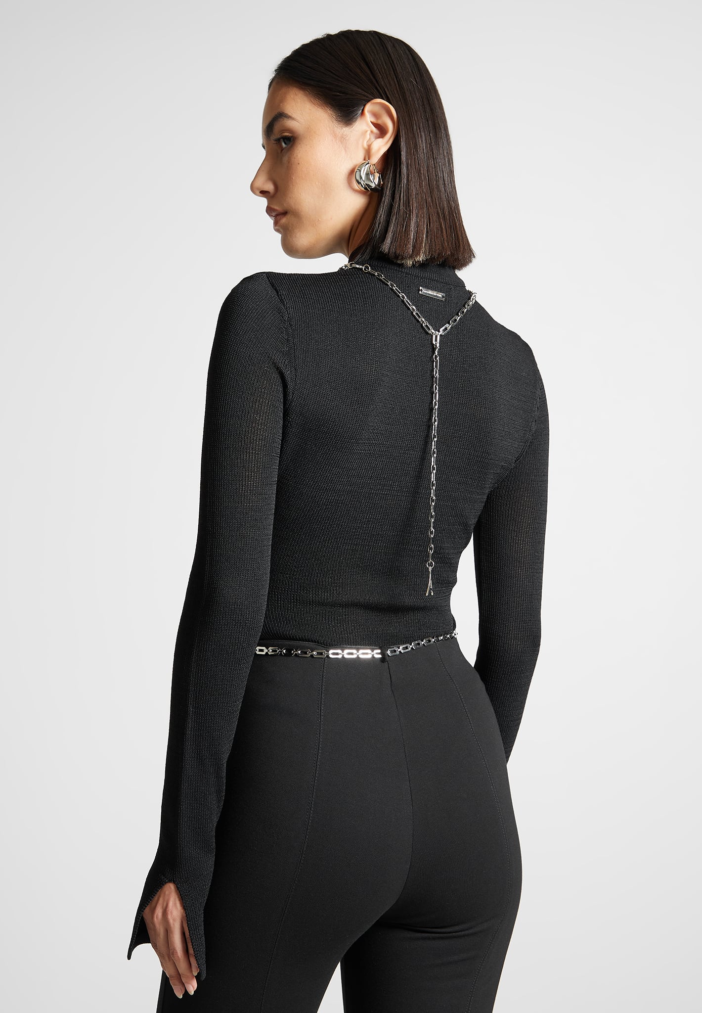 Contour Knit Bodysuit with Chain - Black - Image 3