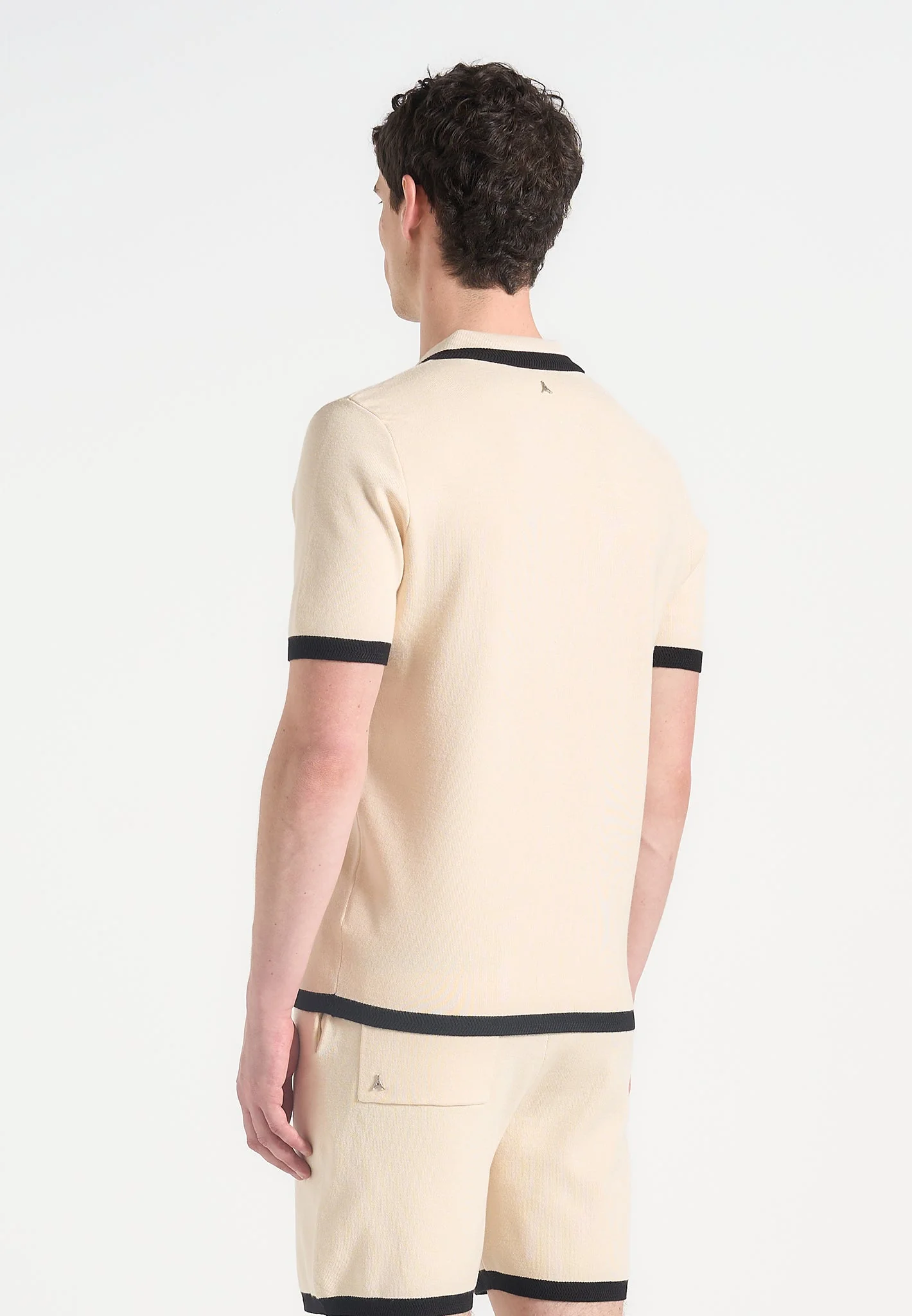 Lambert - Contrast Detail Knit Polo Shirt - Cream - Image 4