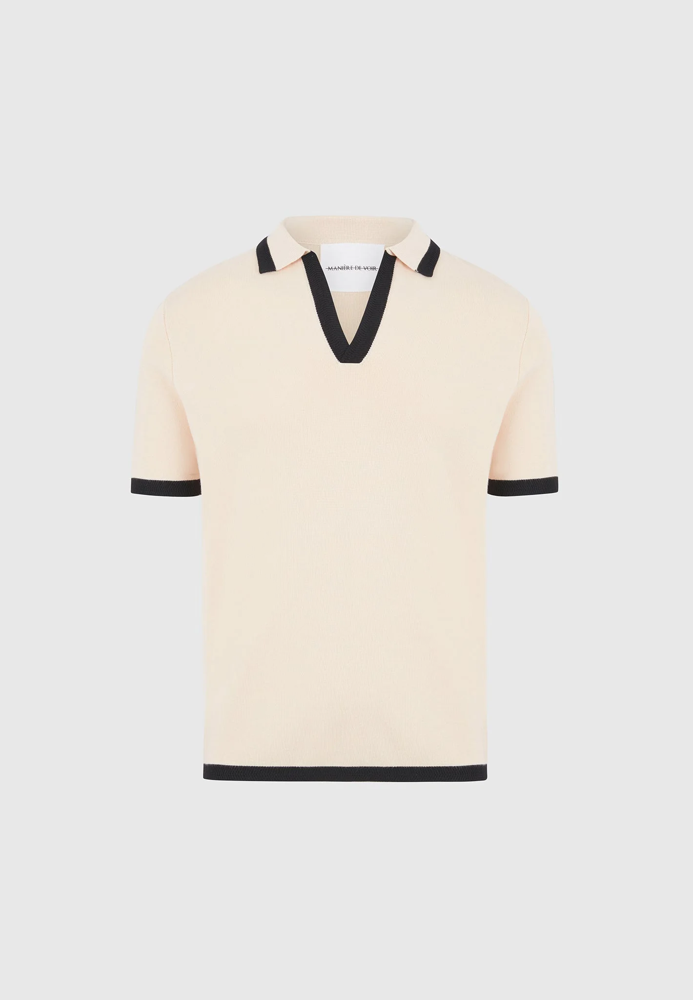 Lambert - Contrast Detail Knit Polo Shirt - Cream - Image 6