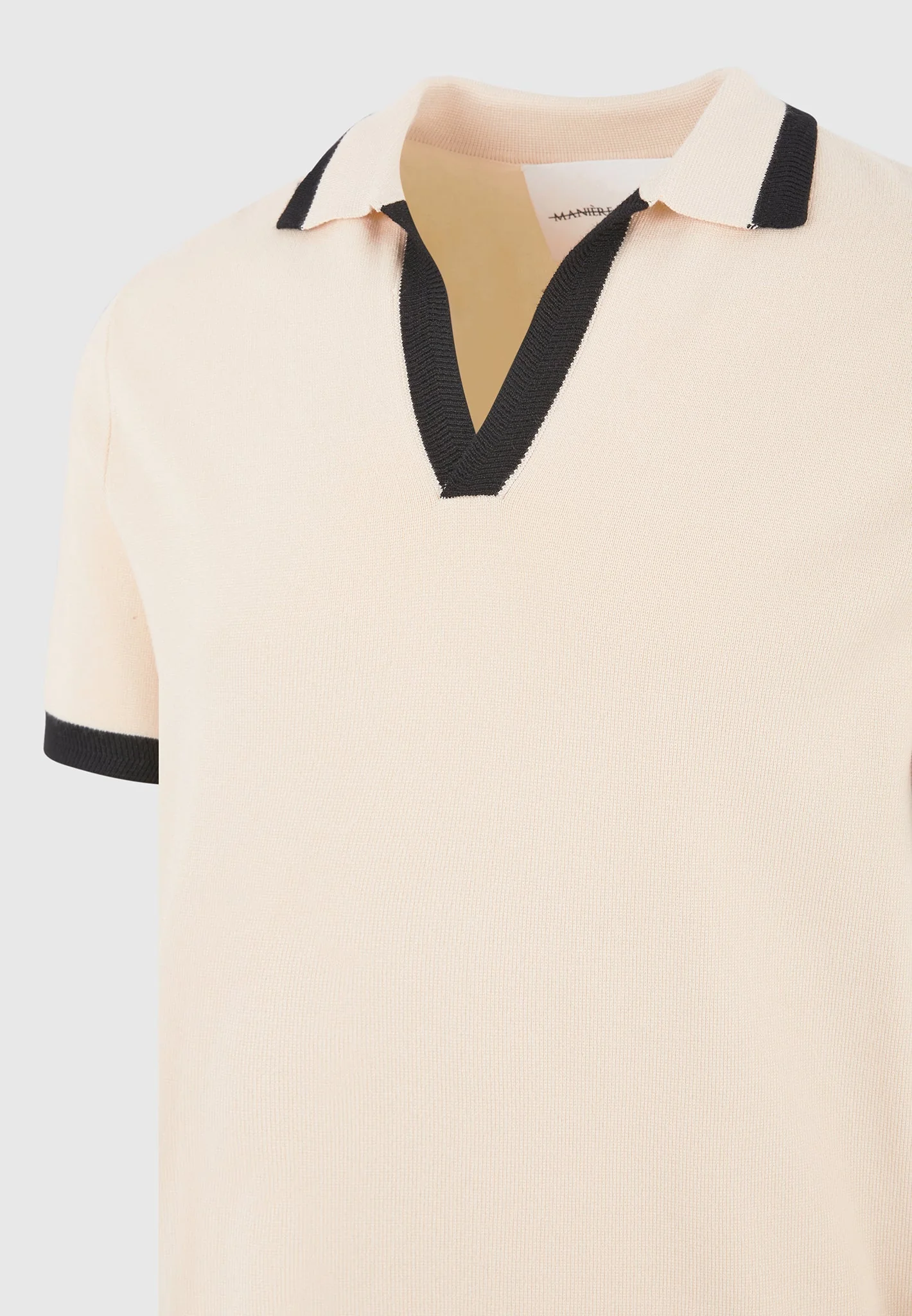 Lambert - Contrast Detail Knit Polo Shirt - Cream - Image 7