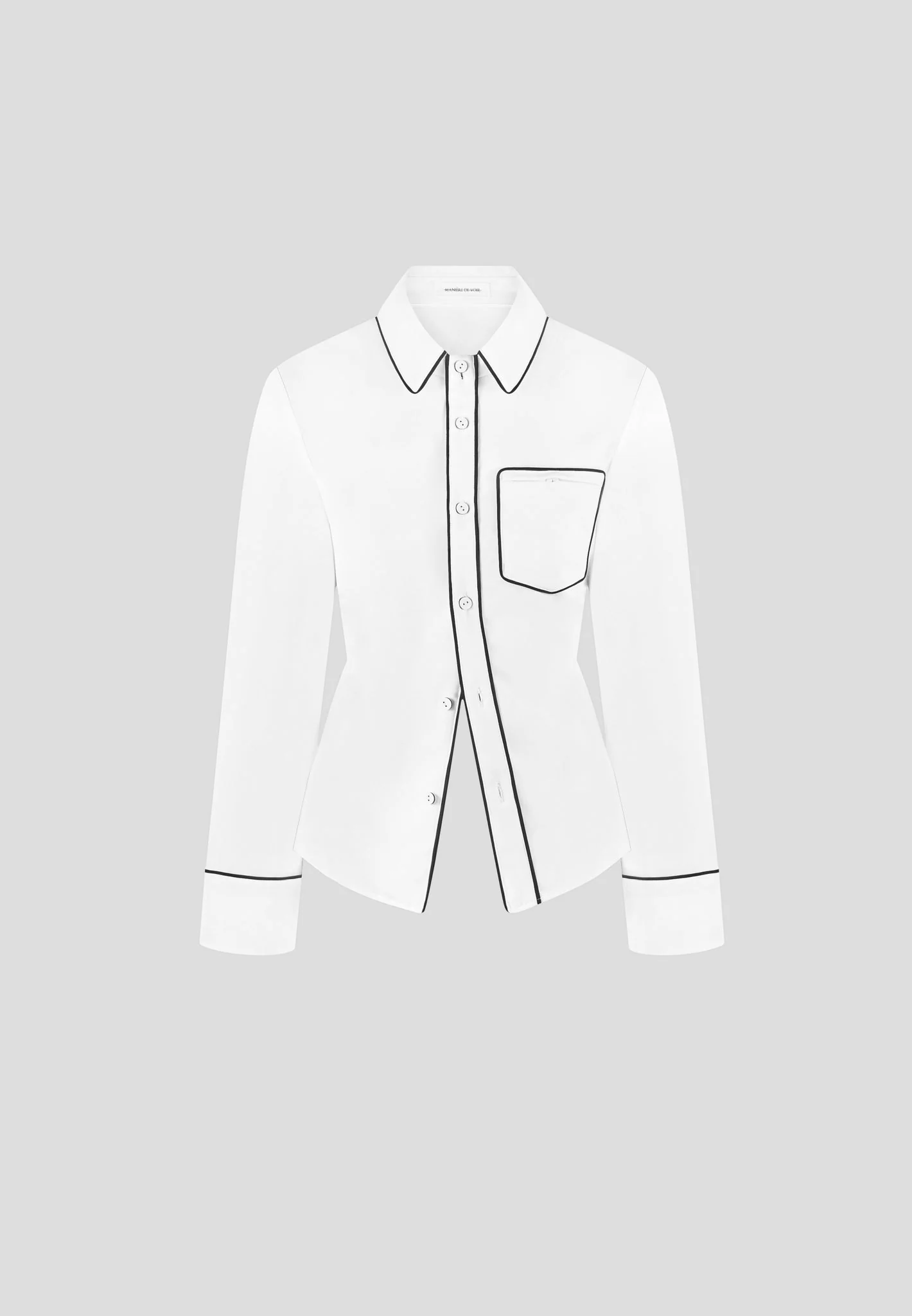Contrast Piped Backless Tie Shirt - White/Black - Image 6