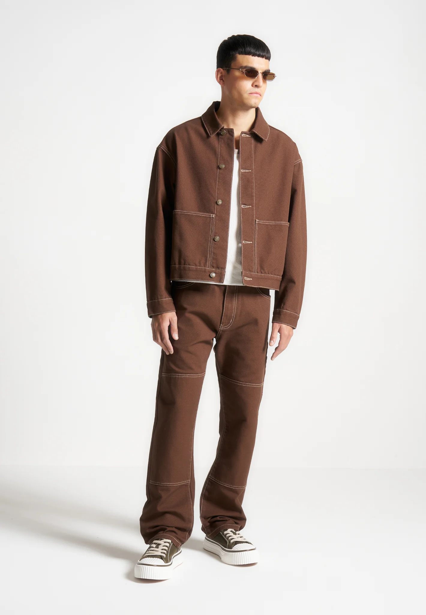 Contrast Stitch Carpenter Jacket - Brown - Image 3