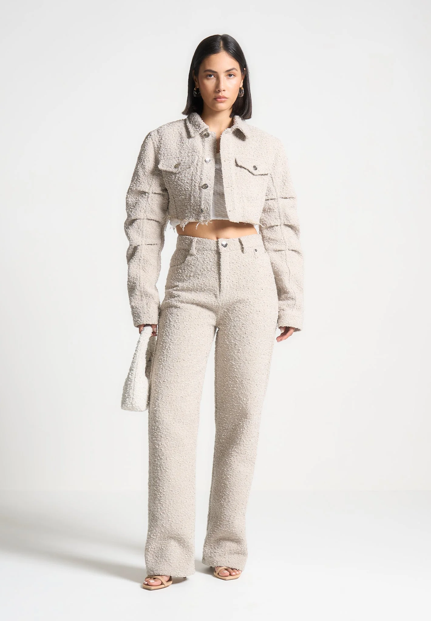 Catherine - Cropped Boucle Jacket - Beige - Image 2
