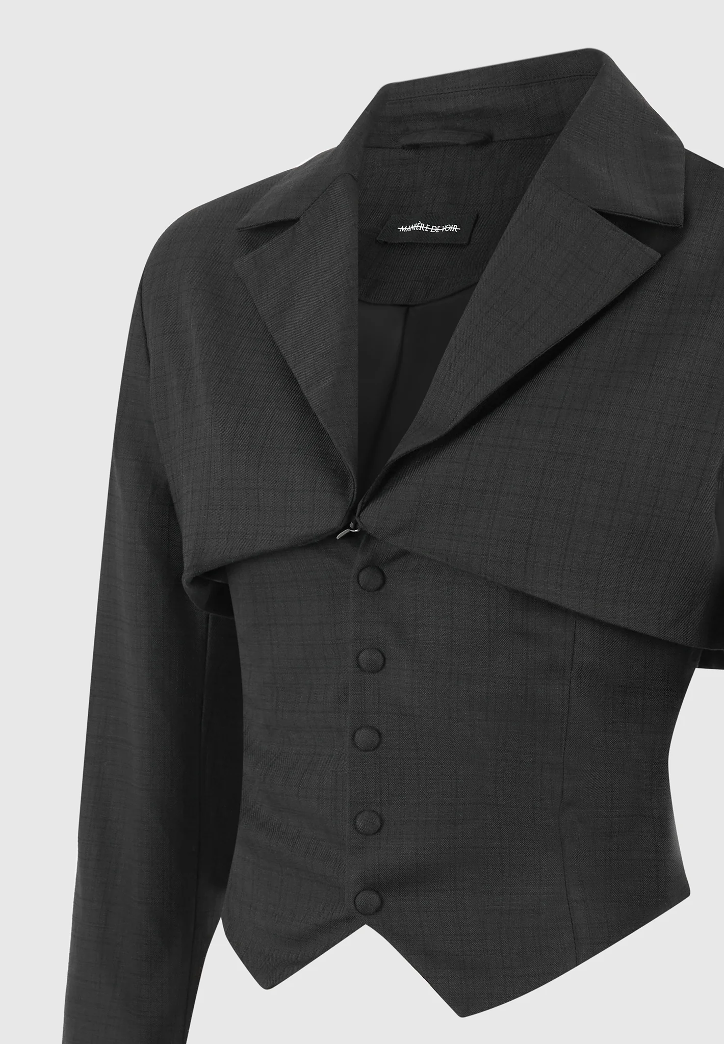 Lise - Cropped Tailored Blazer & Button Detail Bandeau - Black - Image 8