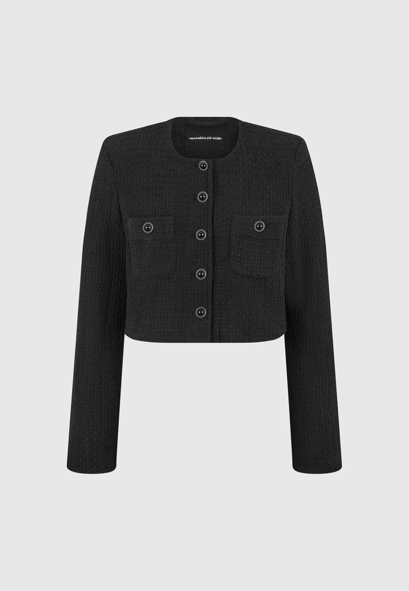 Celine - Cropped Tweed Jacket with Pearls - Black - Image 7