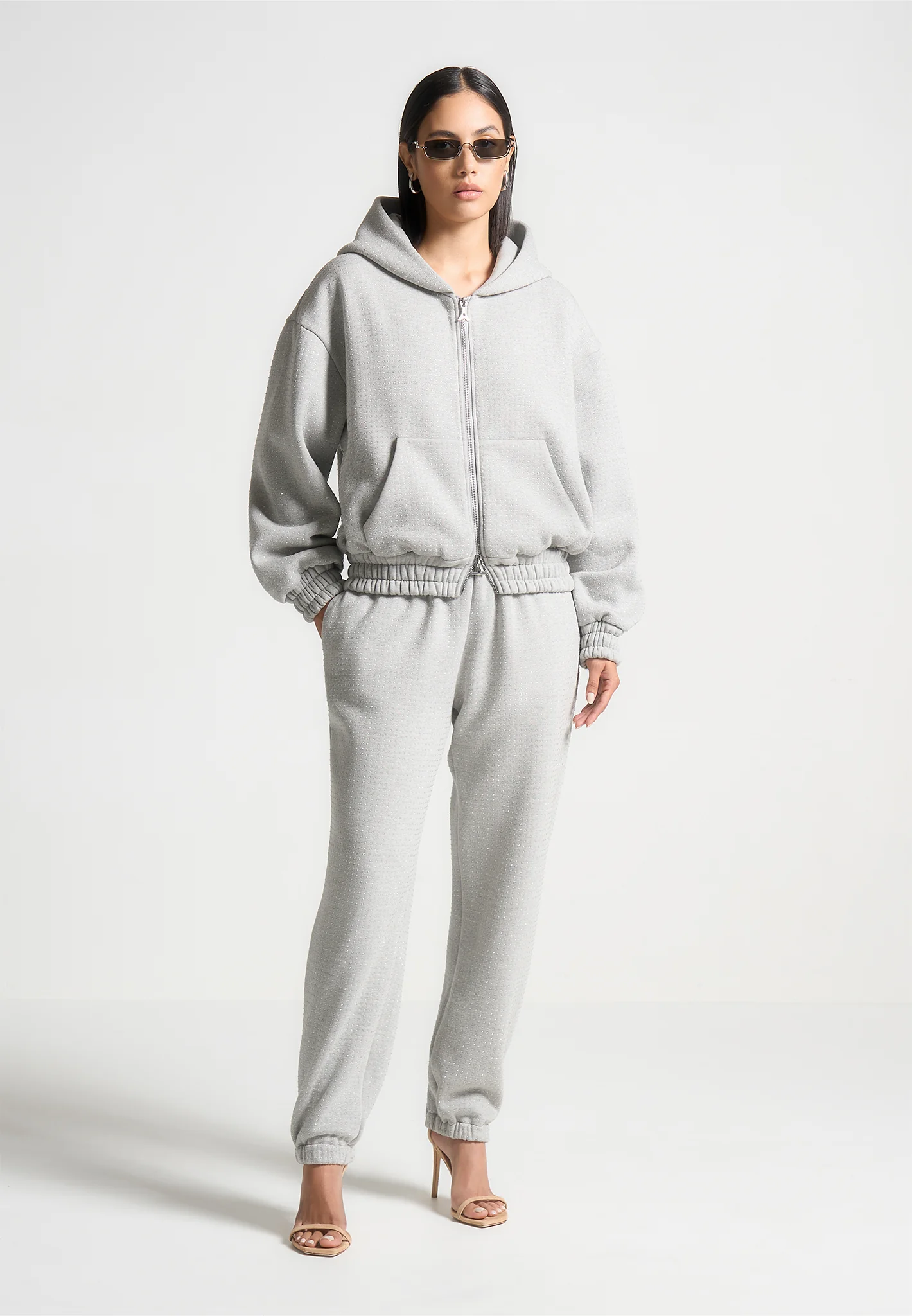 Cuffed Rhinestone Joggers - Grey - Image 2