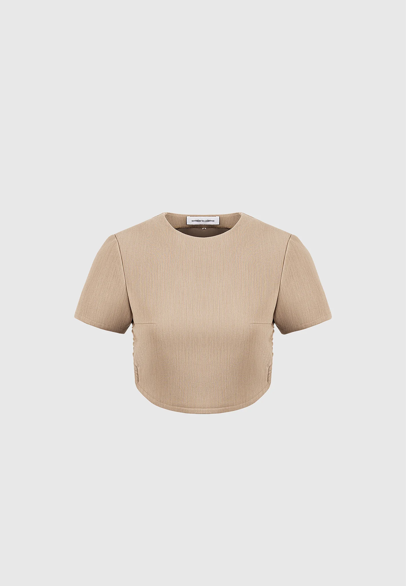 Curved Hem Backless Top with Tie - Dark Beige - Image 5