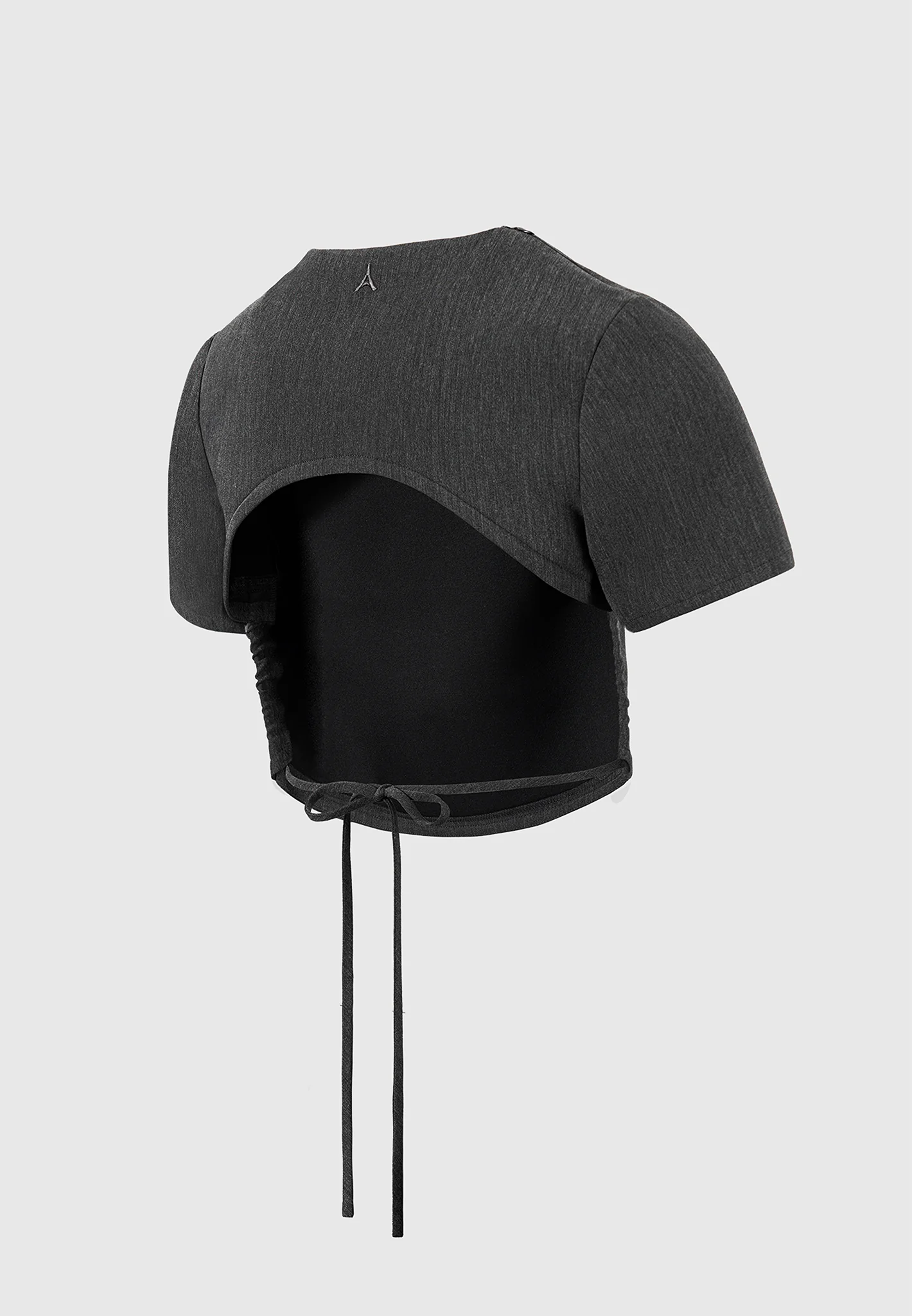Curved Hem Backless Top with Tie - Dark Grey - Image 5