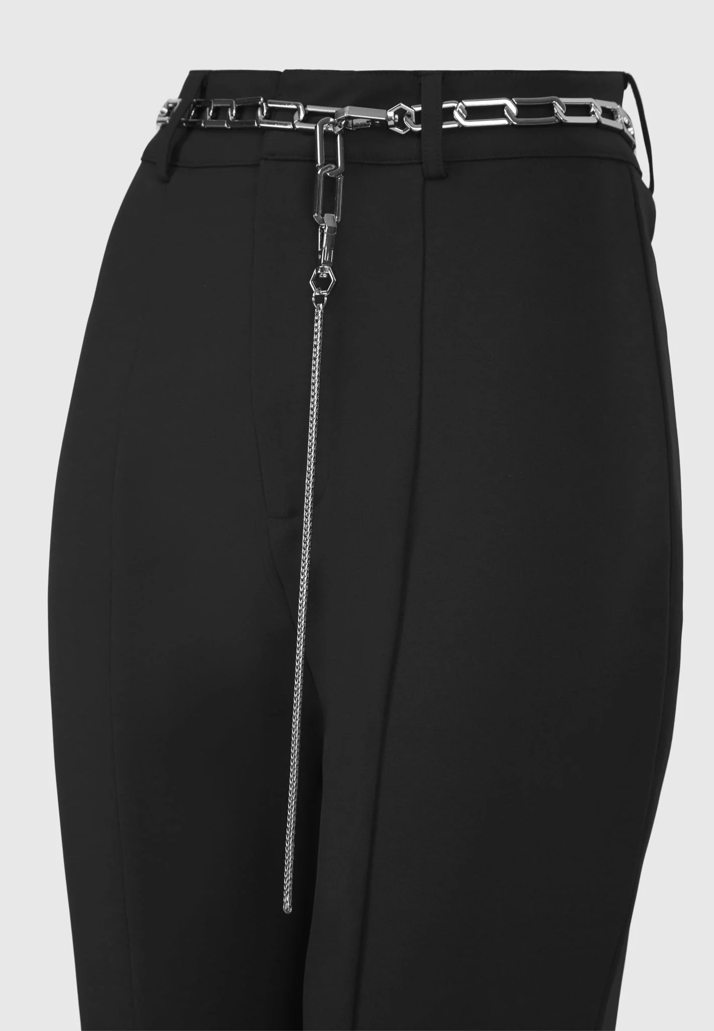 Cut Out Flared Trousers with Chain Belt - Black - Image 9