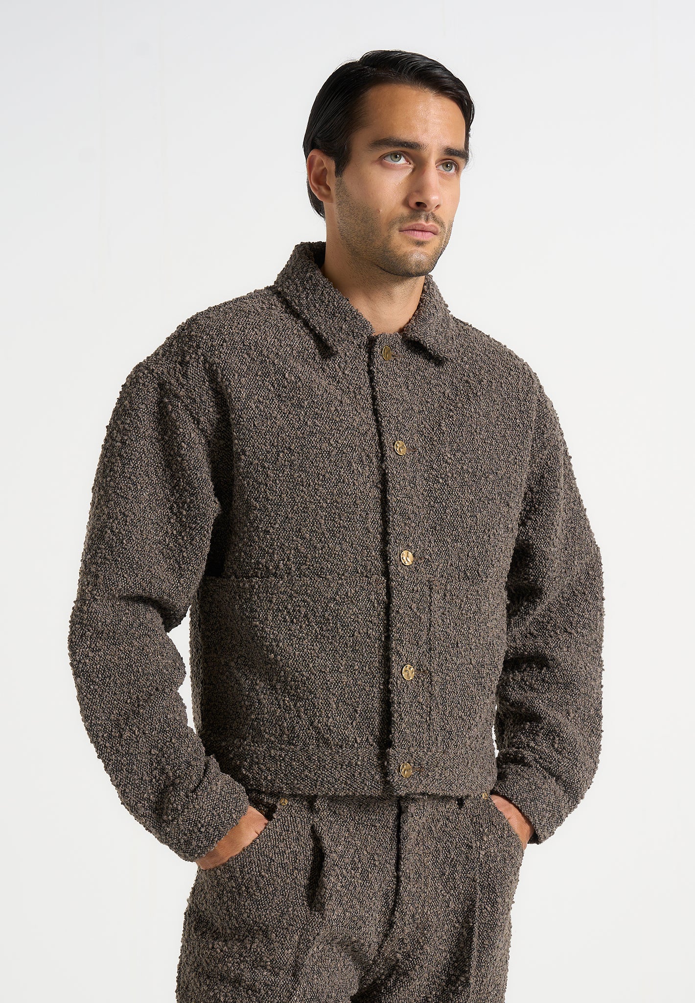 Damien - Boucle Jacket With Back Pleat - Brown - Image 4