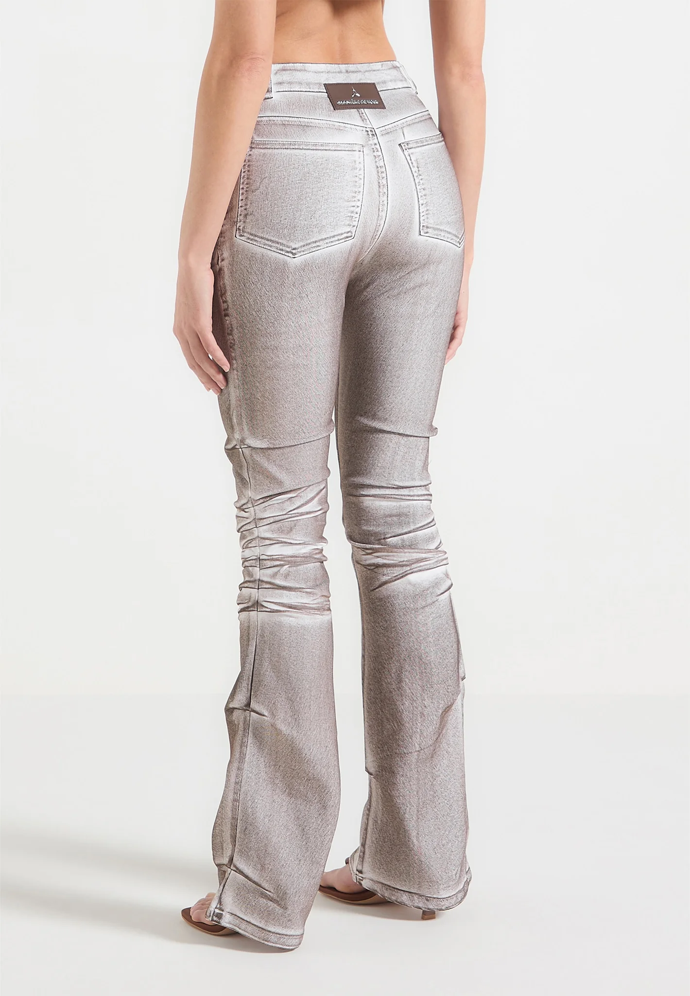 Denim Effect Tacked Fit and Flare Jeans - Brown/White - Image 5