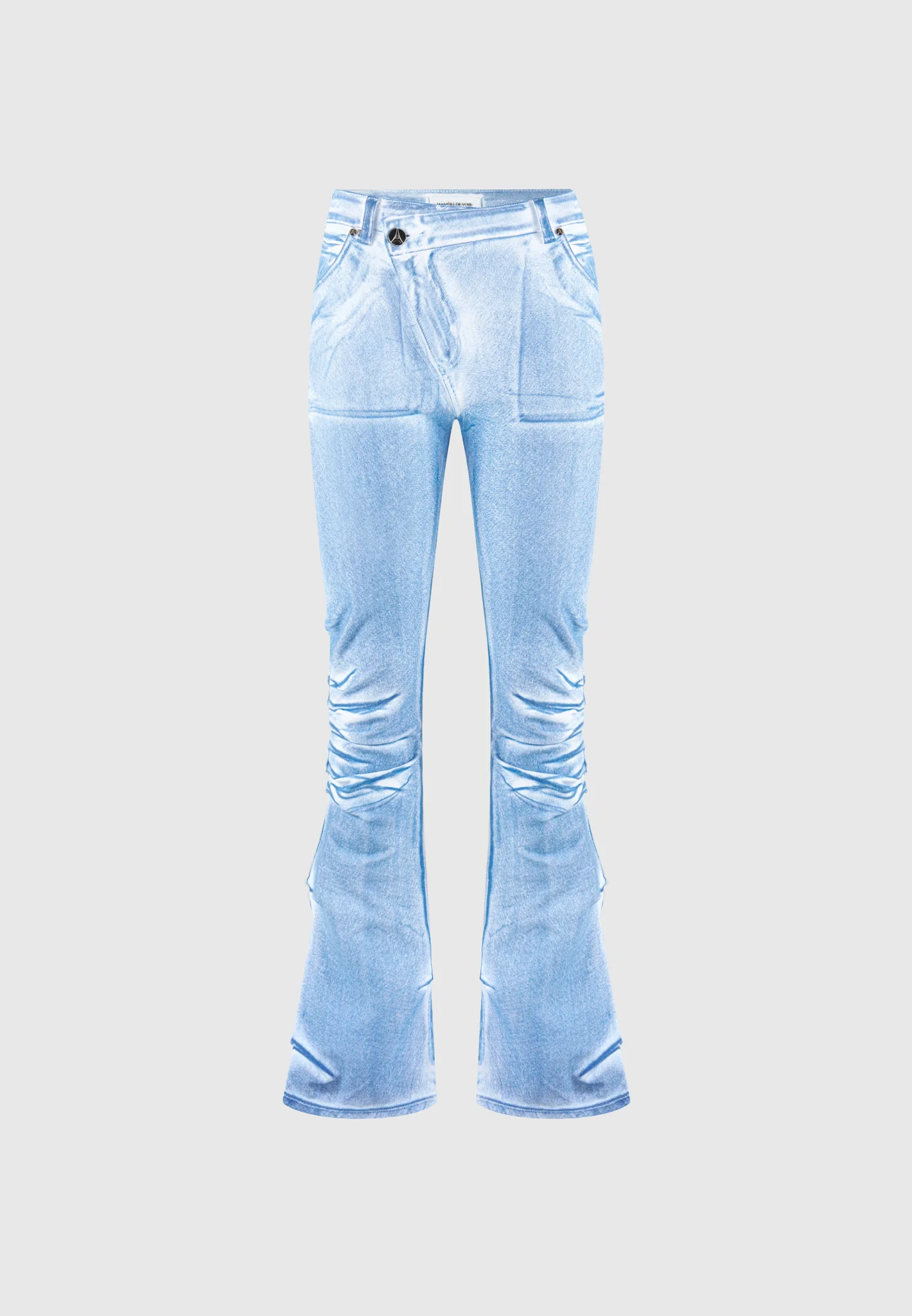 Denim Effect Tacked Fit and Flare Jeans - White/Blue - Image 6
