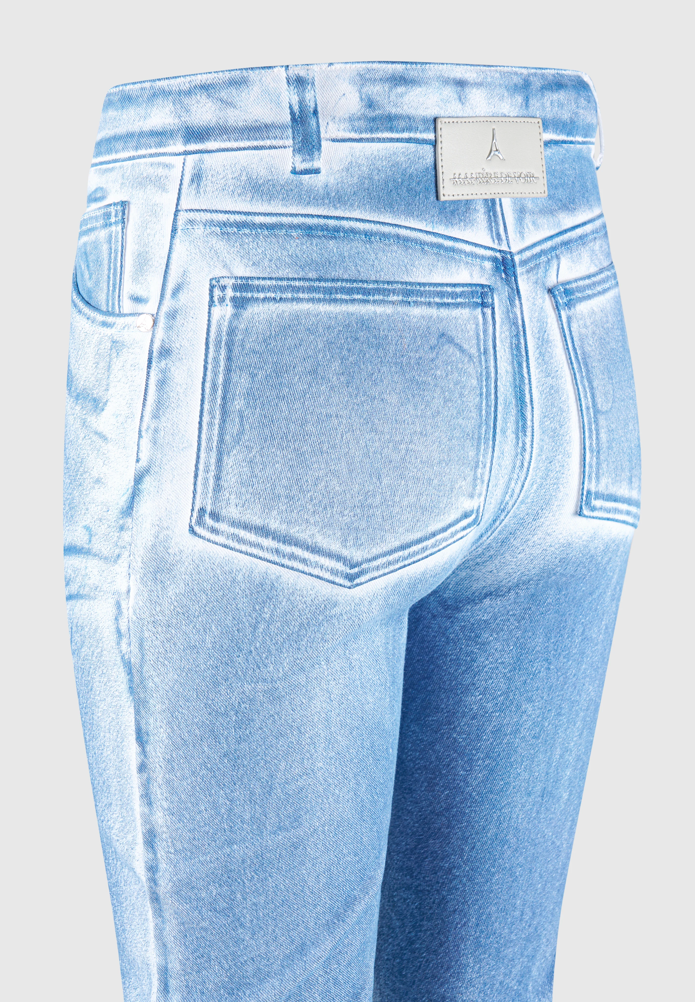 Denim Effect Tacked Fit and Flare Jeans - White/Blue - Image 7